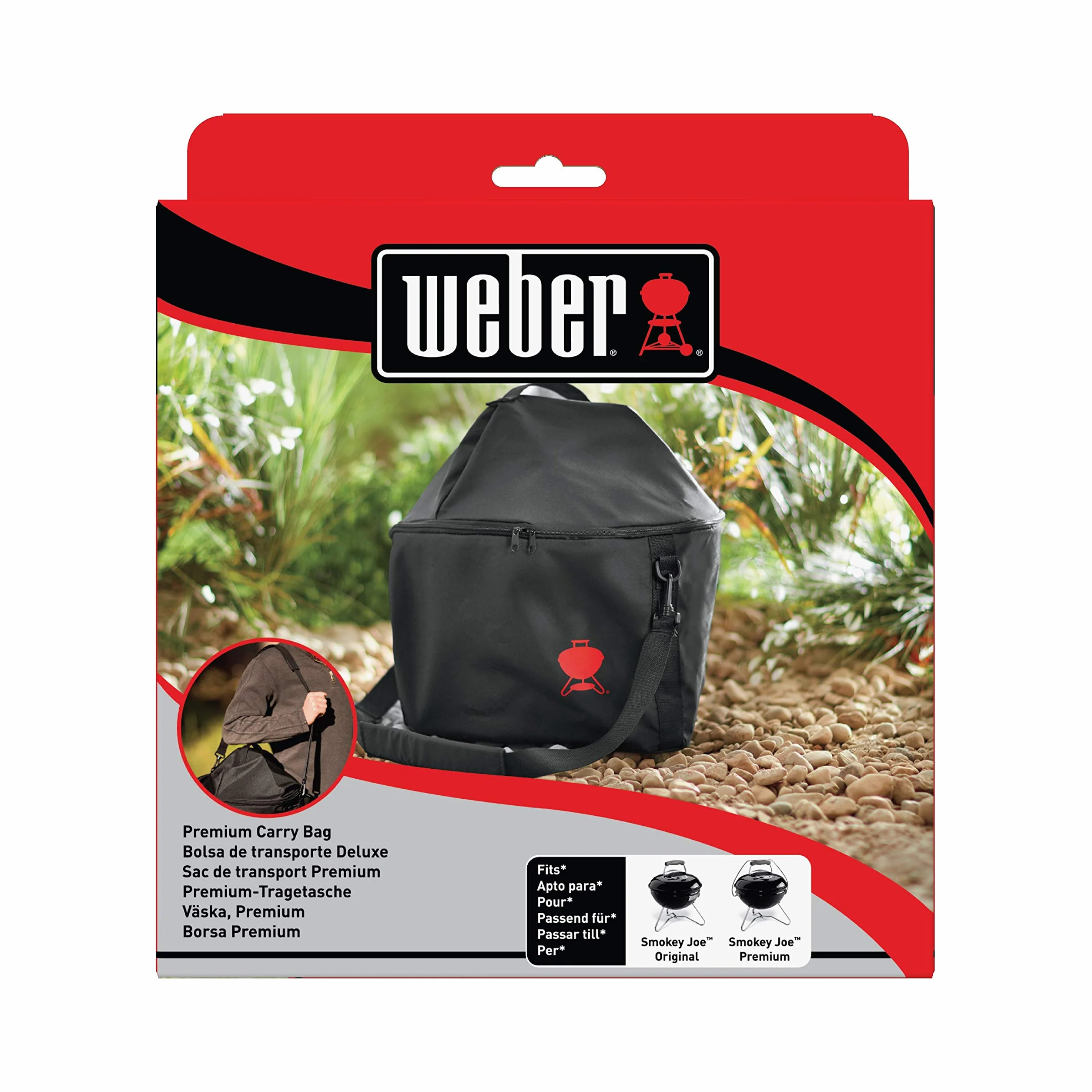 Weber Premium Torba na grill Smokey Joe, z paskiem do noszenia, uchwytem i zamkiem błyskawicznym do transportu, UV- & wodoodporna, pokrowiec na grill, pokrowiec na grill - Czarny (7121)