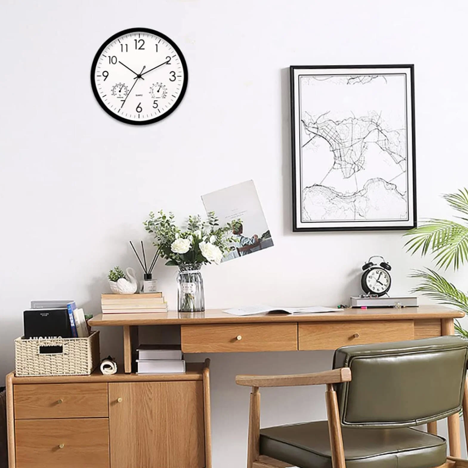 Zegar ogrodowy, odporny warunki atmosferyczne, z termometrem i higrometrem, elegancki zegar tarasowy w stylu retro, do u?ytku zewn?trz, odporny warunki atmosferyczne, do u?ytku