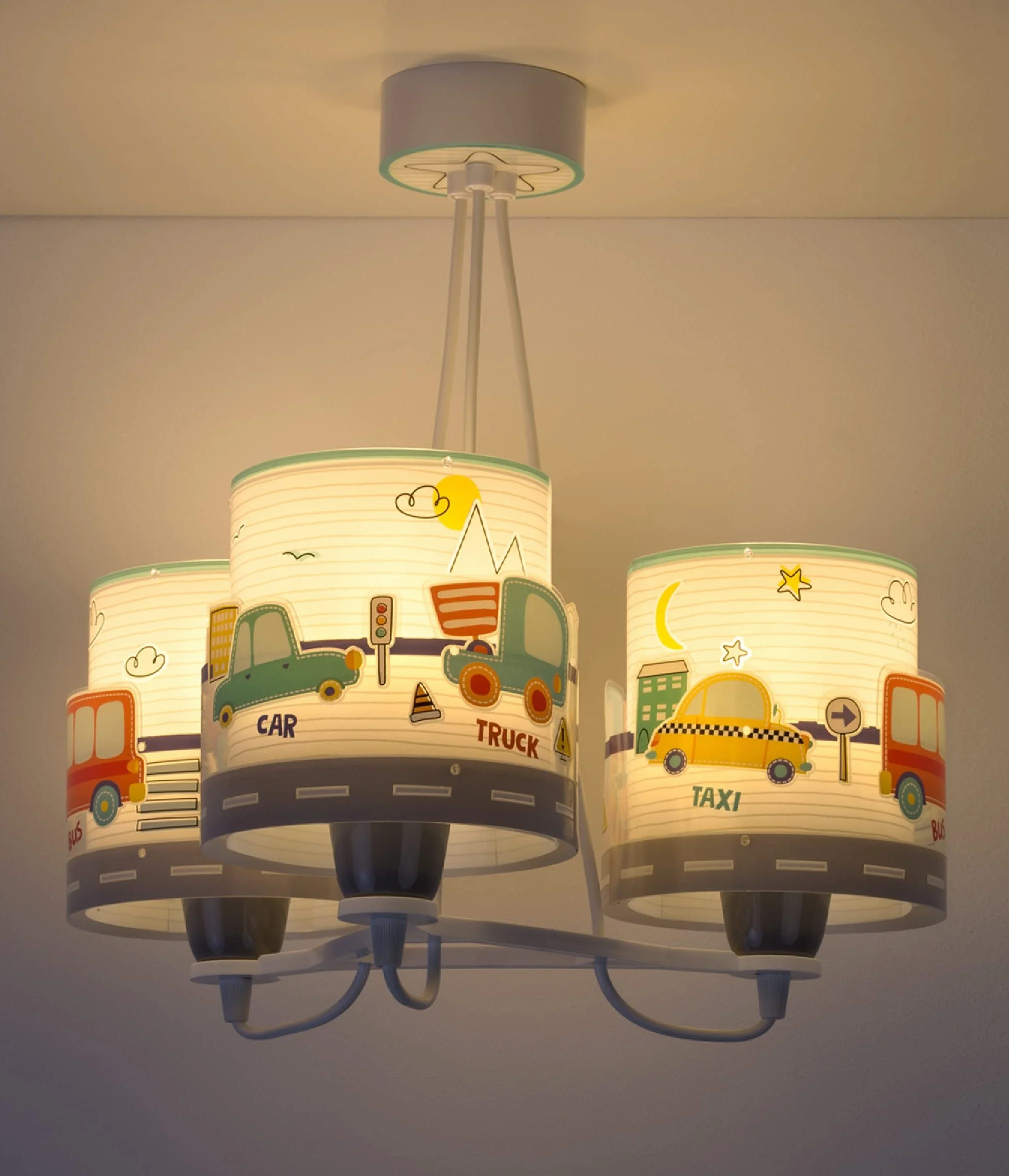Dalber Lampa do pokoju dziecięcego, lampa wisząca, lampa sufitowa dla dzieci, lampa sufitowa do pokoju dziecięcego, 3 światła, do samochodu, samolotu, kolorowa, 61687, E27