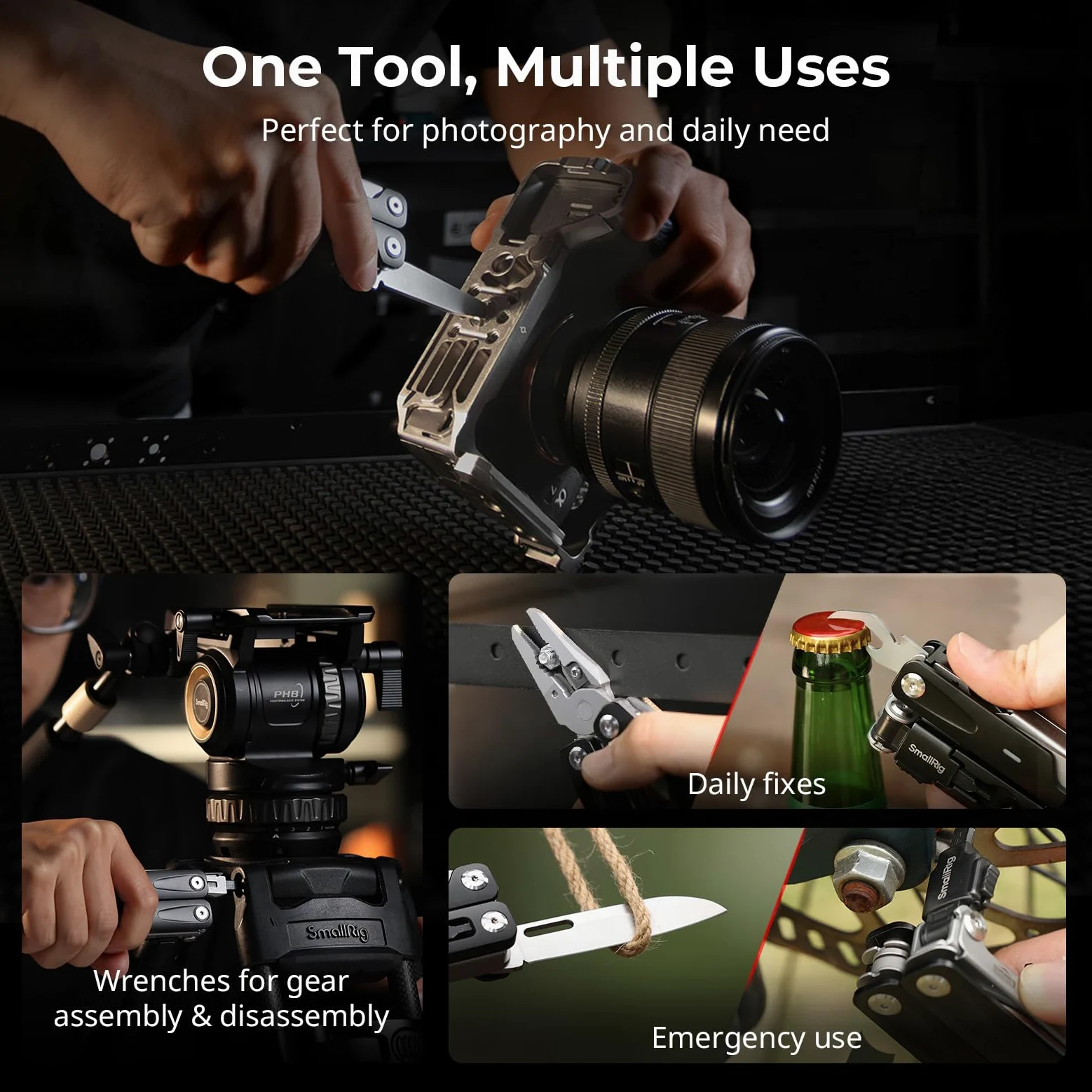SMALLRIG 16-in-1 EDC Multi-Tool Set Kompaktowe Aluminiowe Narzędzie z Szczypcami, Nożyczkami, Śrubokrętami i Kluczami Francuskimi - Przenośny, Składany Zestaw do Fotografii i Użytku Codziennego - 5294