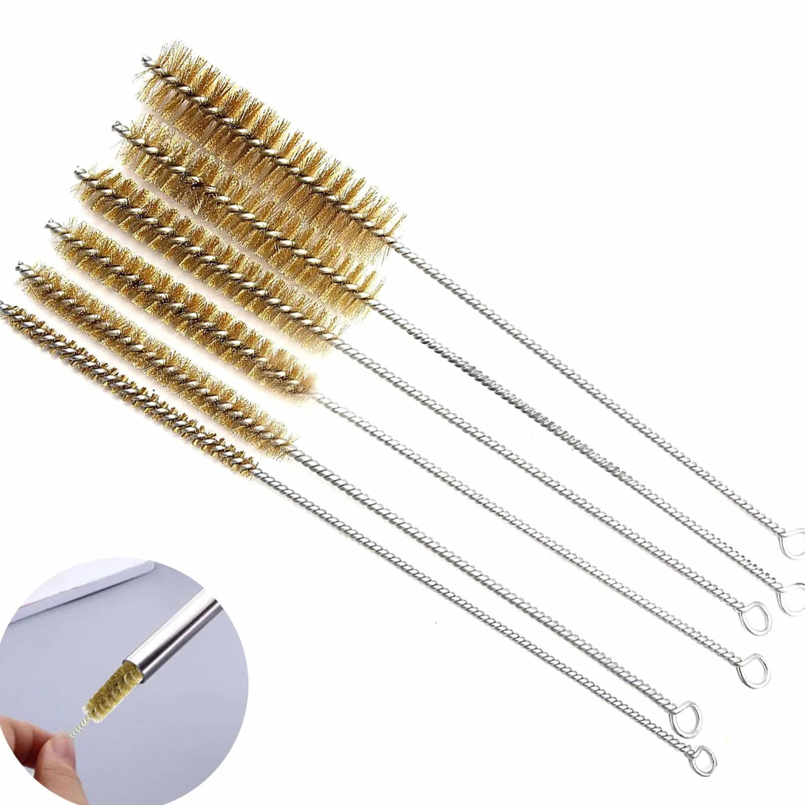 Zestaw 6 mosiężnych szczotek do czyszczenia rur rurowych, mosiężne szczotki rurowe z długim uchwytem 8 mm/10 mm/12 mm/15 mm/20 mm/25 mm szczotka do czyszczenia rur cylindrowych bojlera