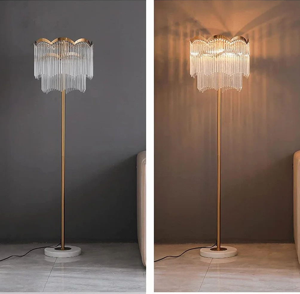Stojące wysokie lampy Nowoczesna lampa podłogowa Kryształowa lampa stojąca 62,9 cala Lampy podłogowe z marmurową podstawą Wysoka lampa, 3 światła do salonu Sypialnia Lampka do czytania