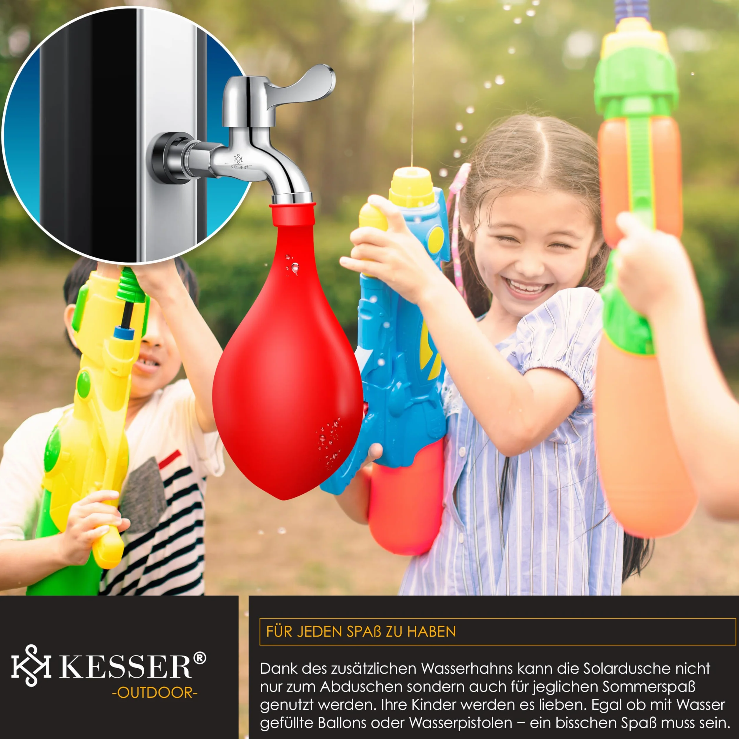 KESSER Prysznic solarny 60 l, ogrodowy z metalową półką, ciepła woda 60 °C, bezprzewodowy, basenowy