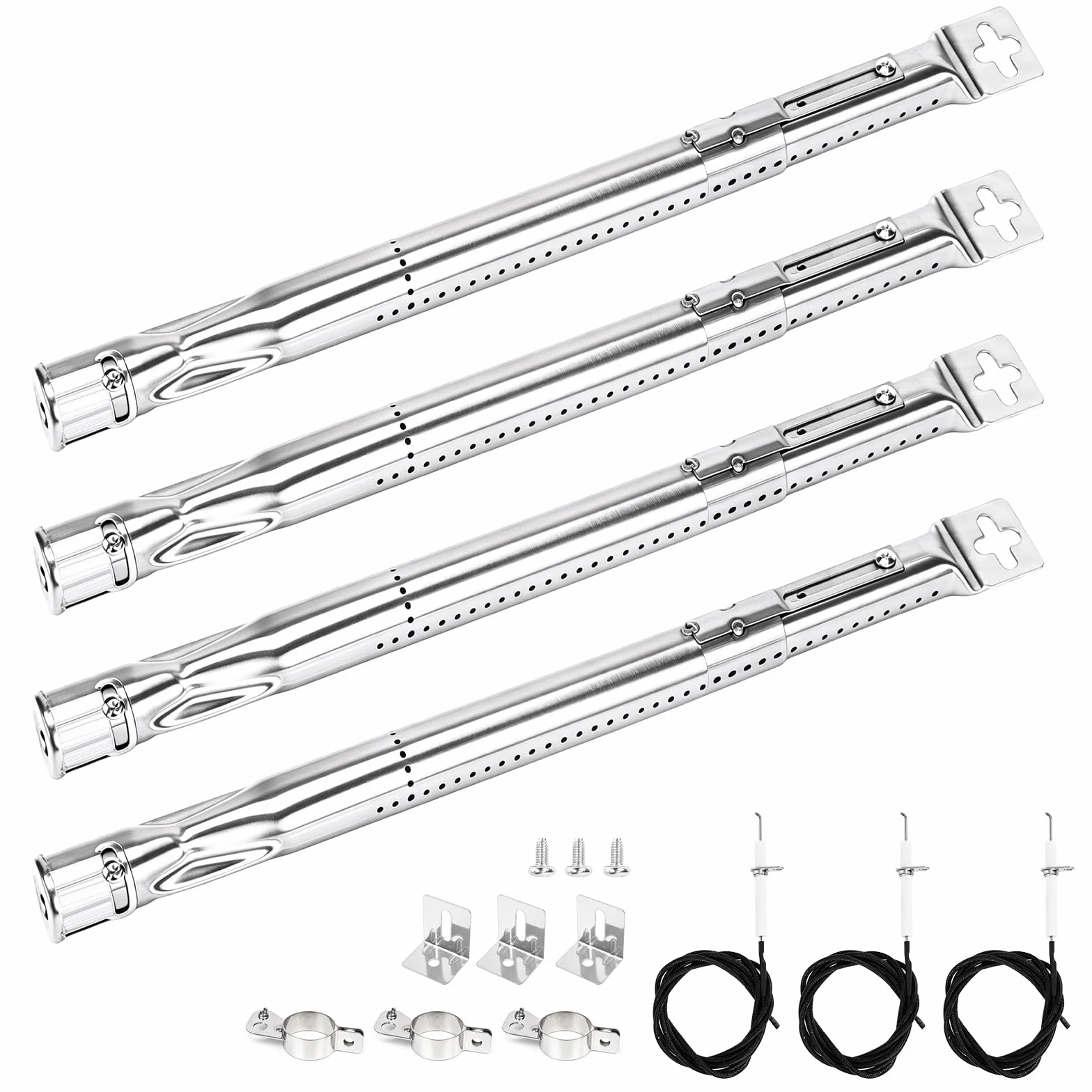GFTIME Uniwersalny palnik 35,5 do 48 cm do Charbroil, Napoleon, Landmann, Enders, Barbecook, Tepro, Taino, Proficook, regulowany palnik gazowy ze stali nierdzewnej, 4 sztuki