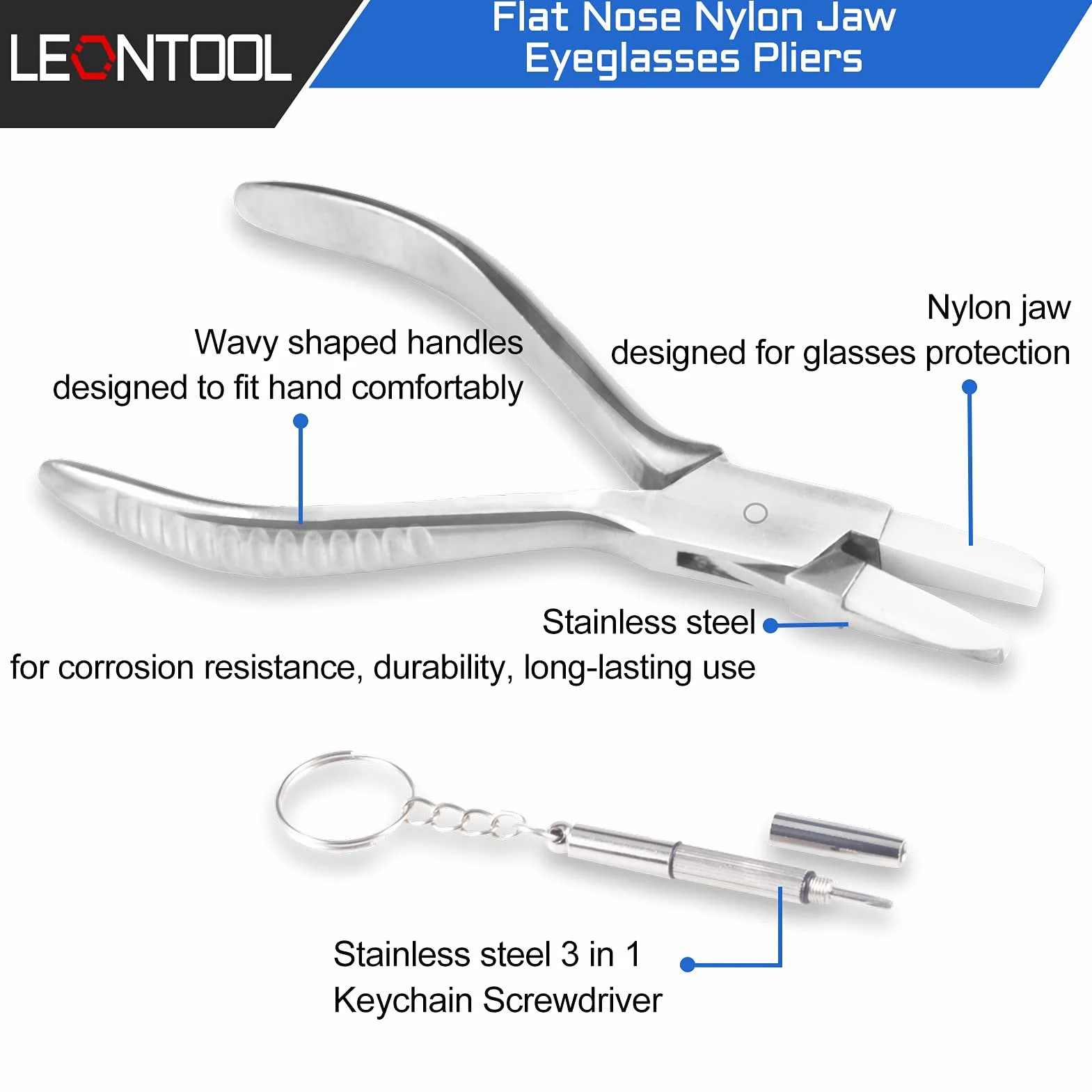 LEONTOOL Płaski nos nylonowe szczęki okulary szczypce 15 cm okulary rama szczypce do naprawy okularów narzędzia do montażu i dostosowania optyczny narzędzie optyczne z śrubokrętem do naprawy okularów