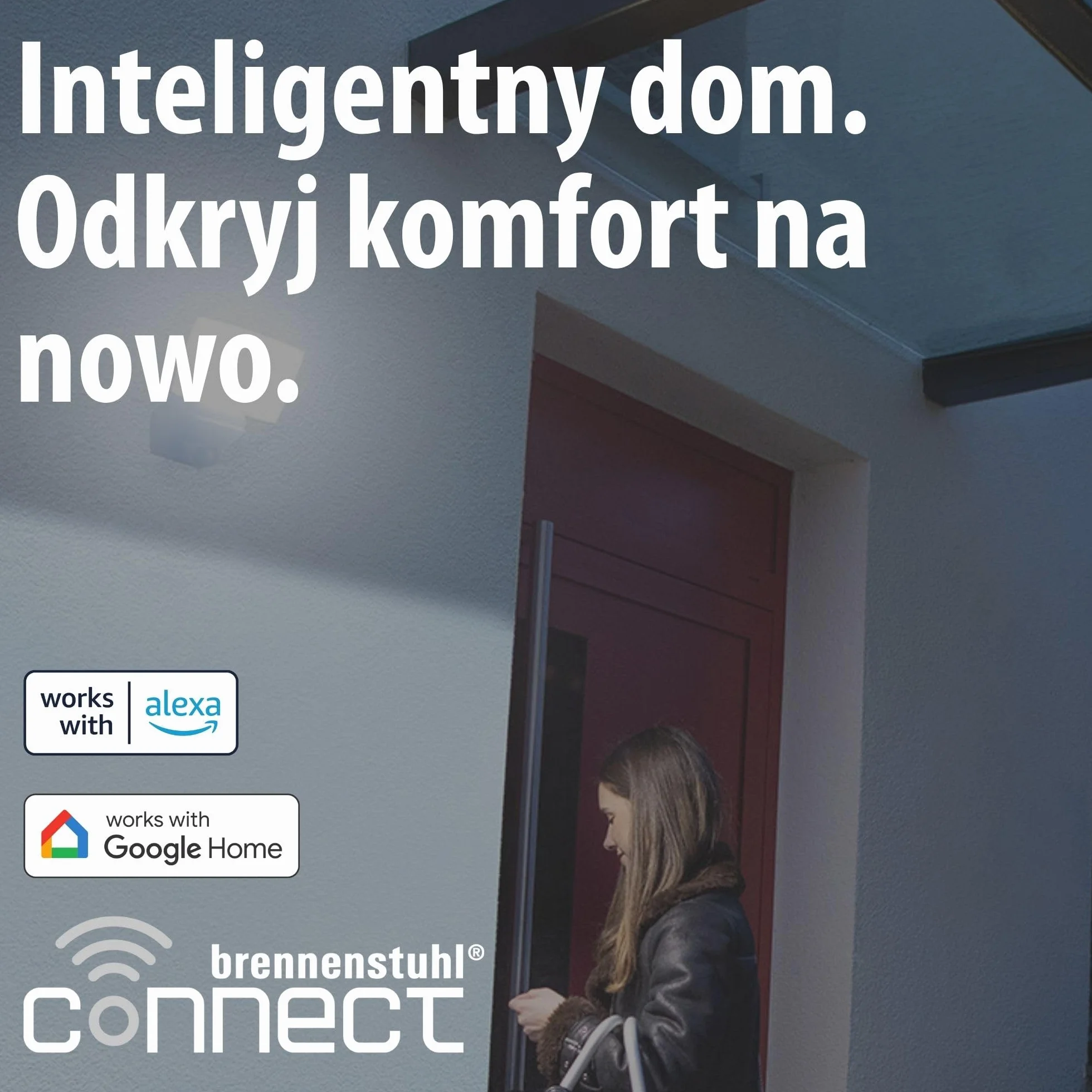 Brennenstuhl Connect WiFi LED Reflektor WF 2051 P (24W, 2800lm, IP54, różne funkcje świetlne regulowane za pomocą aplikacji, reflektor zewnętrzny do montażu na ścianie z czujnikiem ruchu)