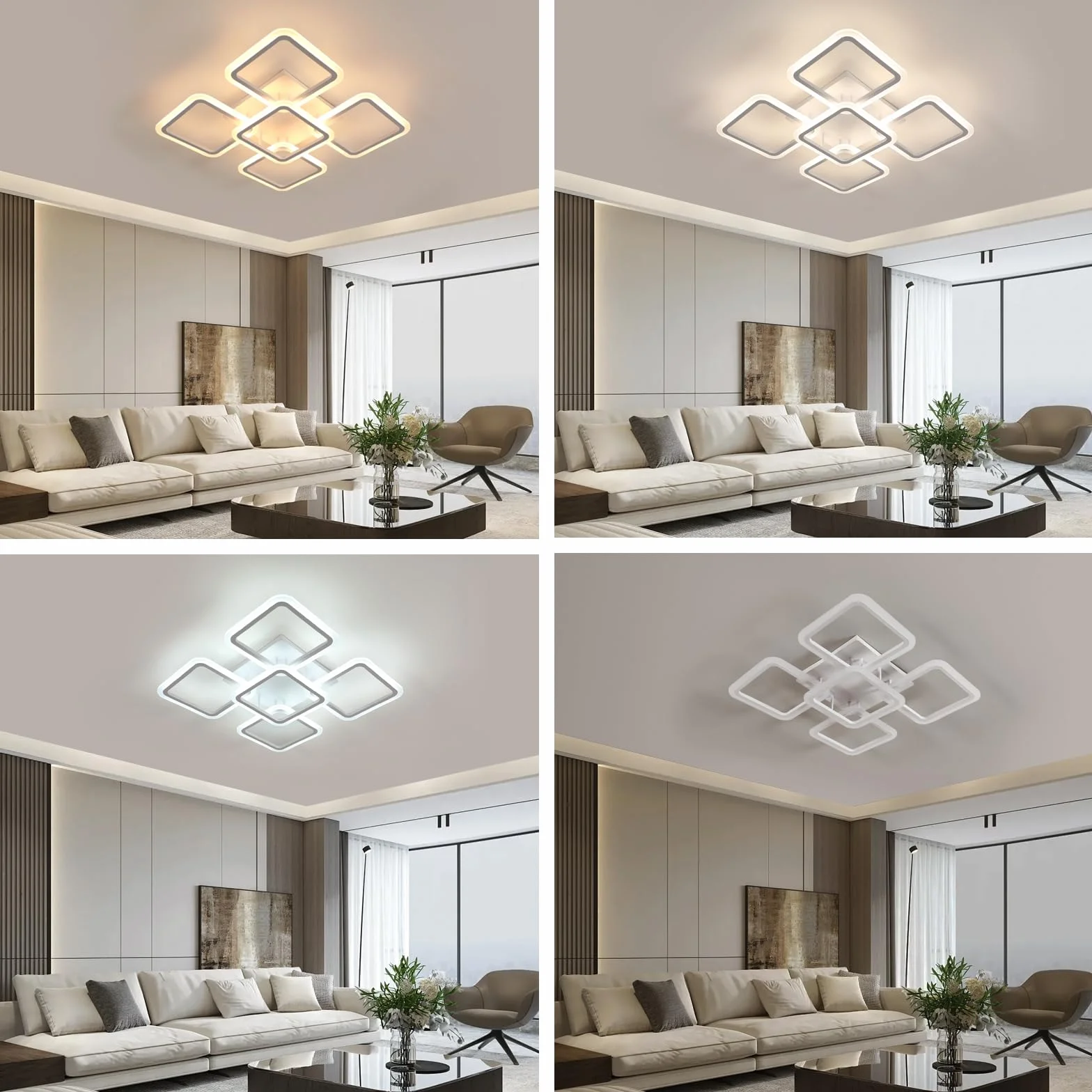 Comely Regulowany Plafon LED, Biały 5 Kwadratowy 57W 6400LM Lampa Sufitowa LED Z Pilotem 3000K-6500K, Nowoczesna Oprawa Sufitowa Do Salonu, Sypialni, Jadalni