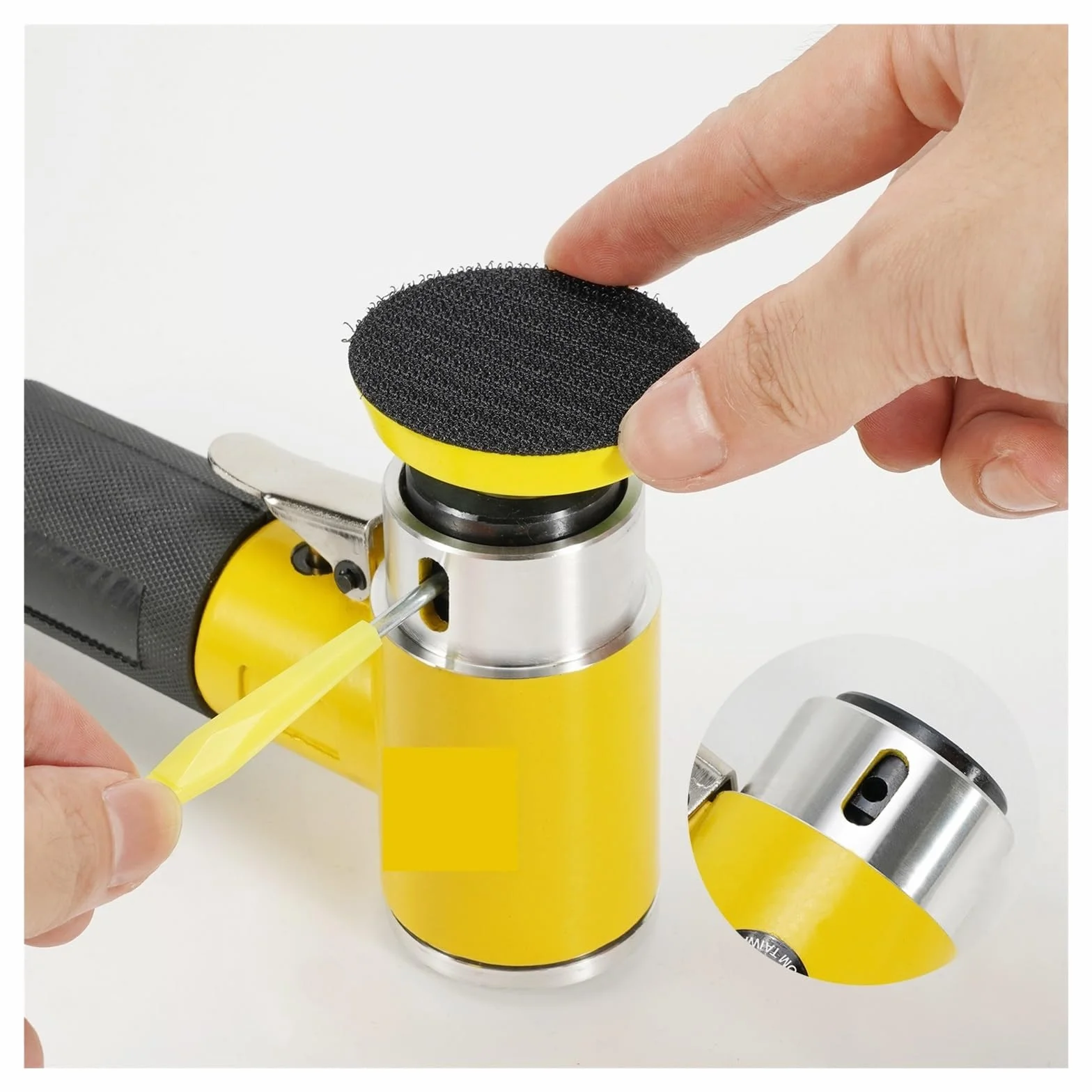 Polerka na mokro, Mini Orbital 2/3 "Szlifierka pneumatyczna Pneumatyczna polerka Szlifierka Bufor Dual Action Polerka oscylacyjna 80 szt. Zestaw papieru ściernego(HF-942)