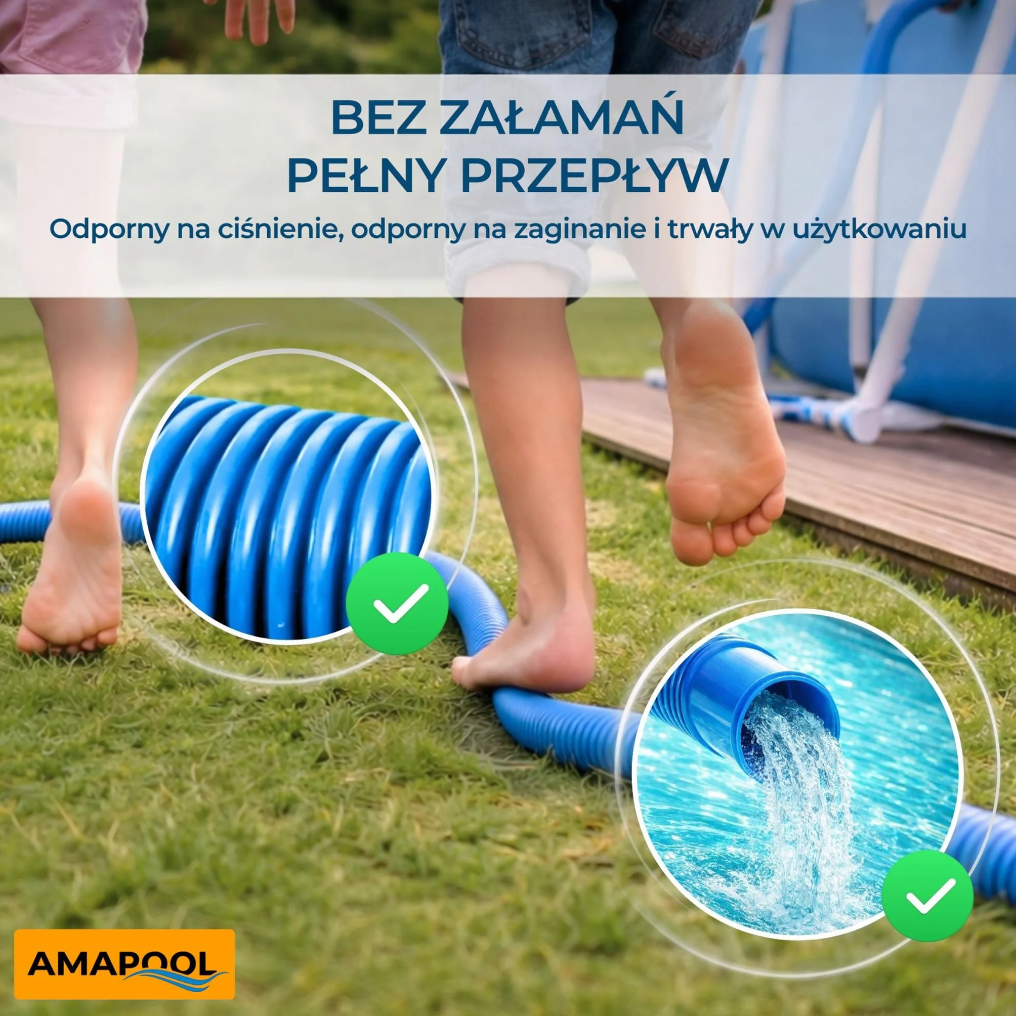 Amapool Wąż basenowy 38mm 9m niebieski – Elastyczny rozłączny do pompy skimmera filtra piaskowego