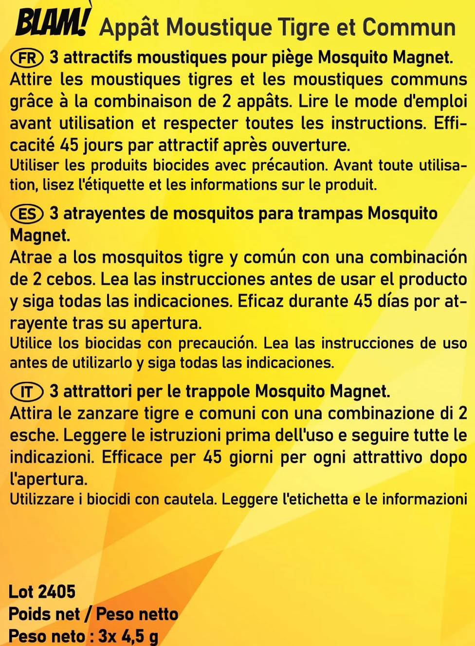 BLAM 3 przynęty na komary z magnesem Mosquito, podwójny feromon, R-Octenol, kwas mlekowy, 3 x 45 dni