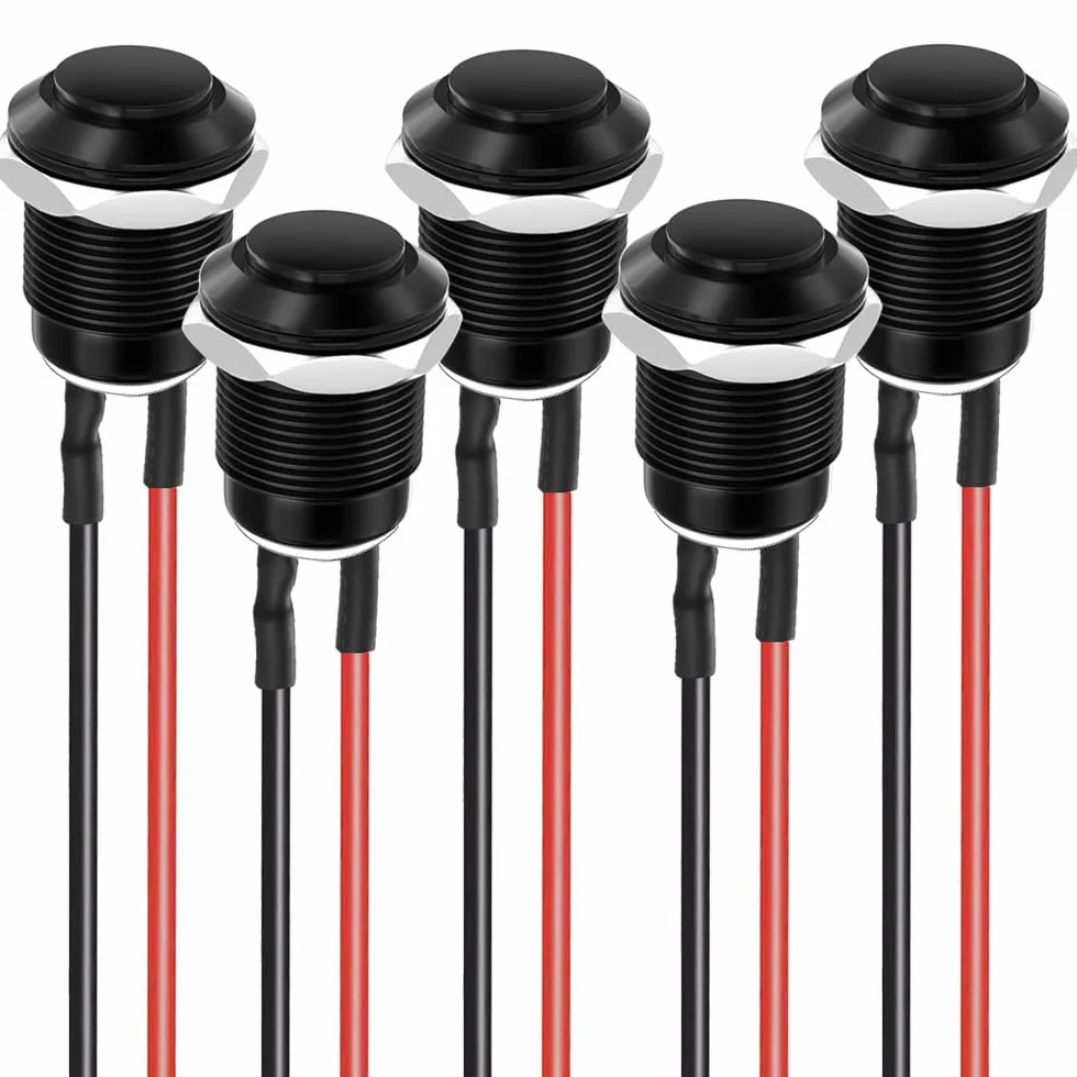 Gebildet 5 sztuk Wstępnie Okablowanych, Wodoszczelny Przycisk IP65, Przycisk Chwilowy ze Stopu Aluminium, wł./wył., 12mm, 2A, 12V/24V/125V/250V AC (wysoka głowica)