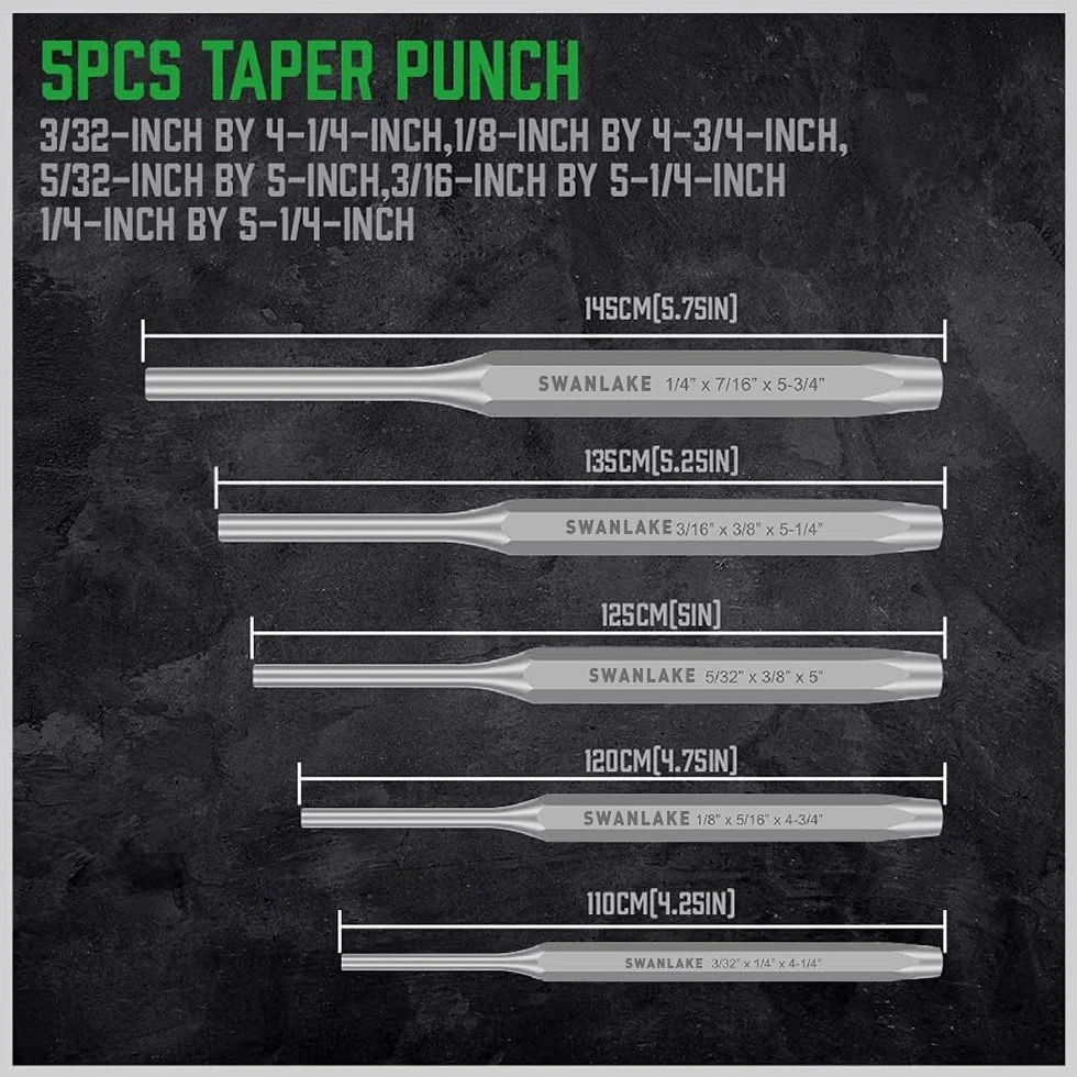 SWANLAKE Punch and Chisel Set, Including Taper Punch, Cold Chisels, Pin Punch, Center Punch (16pcs)