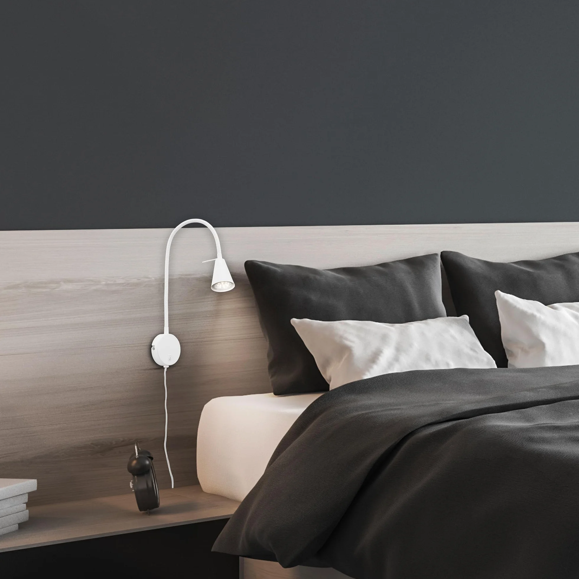 Briloner Leuchten lampa LED do łóżka Flexarm, w zestawie włącznik/wyłącznik, 4 W, 400 lumenów, 3000 kelwinów, metal, biała, 4 W