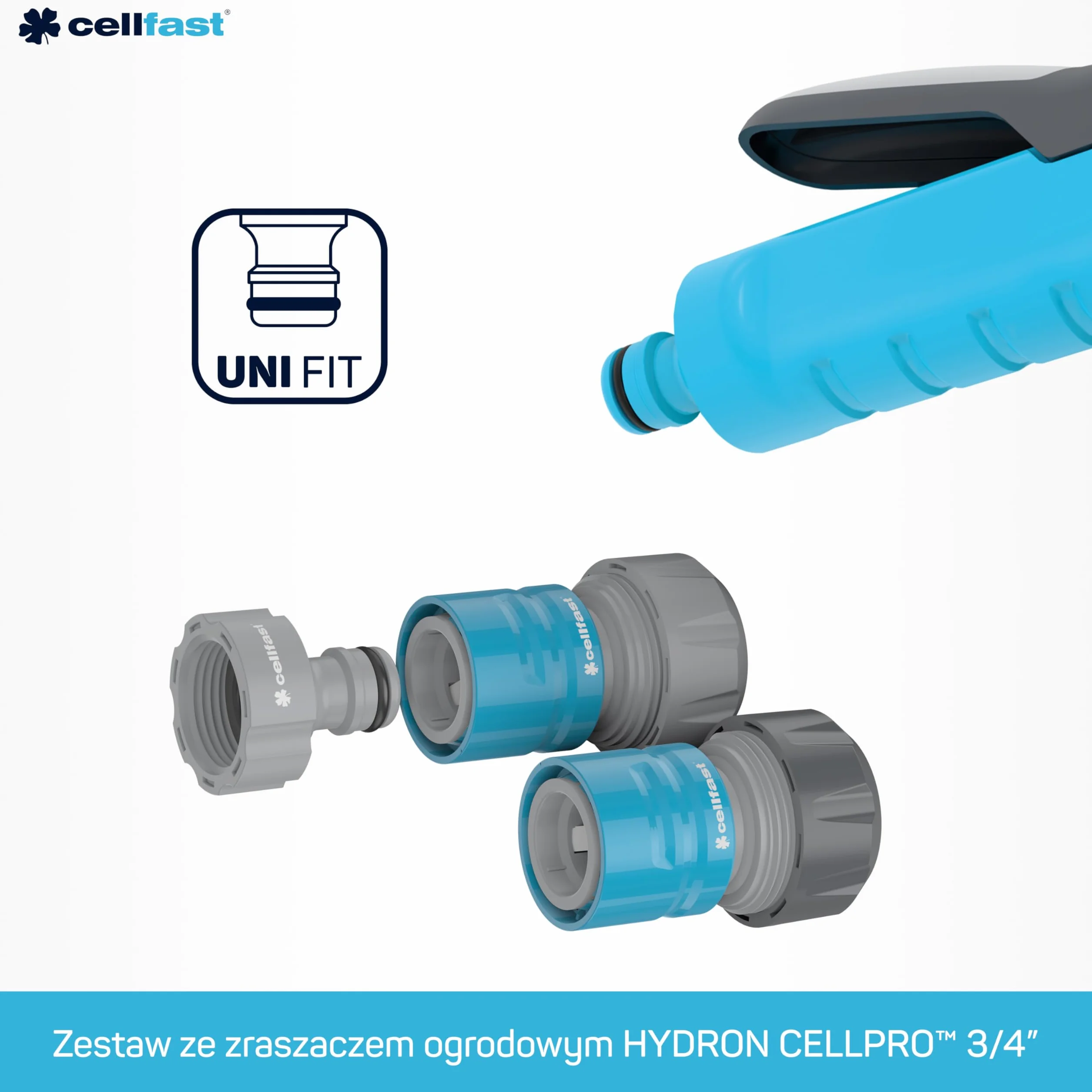 CELLFAST Zestaw Ze Zraszaczem Zraszacz Ogrodowy Do Trawnika Kwiatów Roślin Hydron Ideal 3/4"