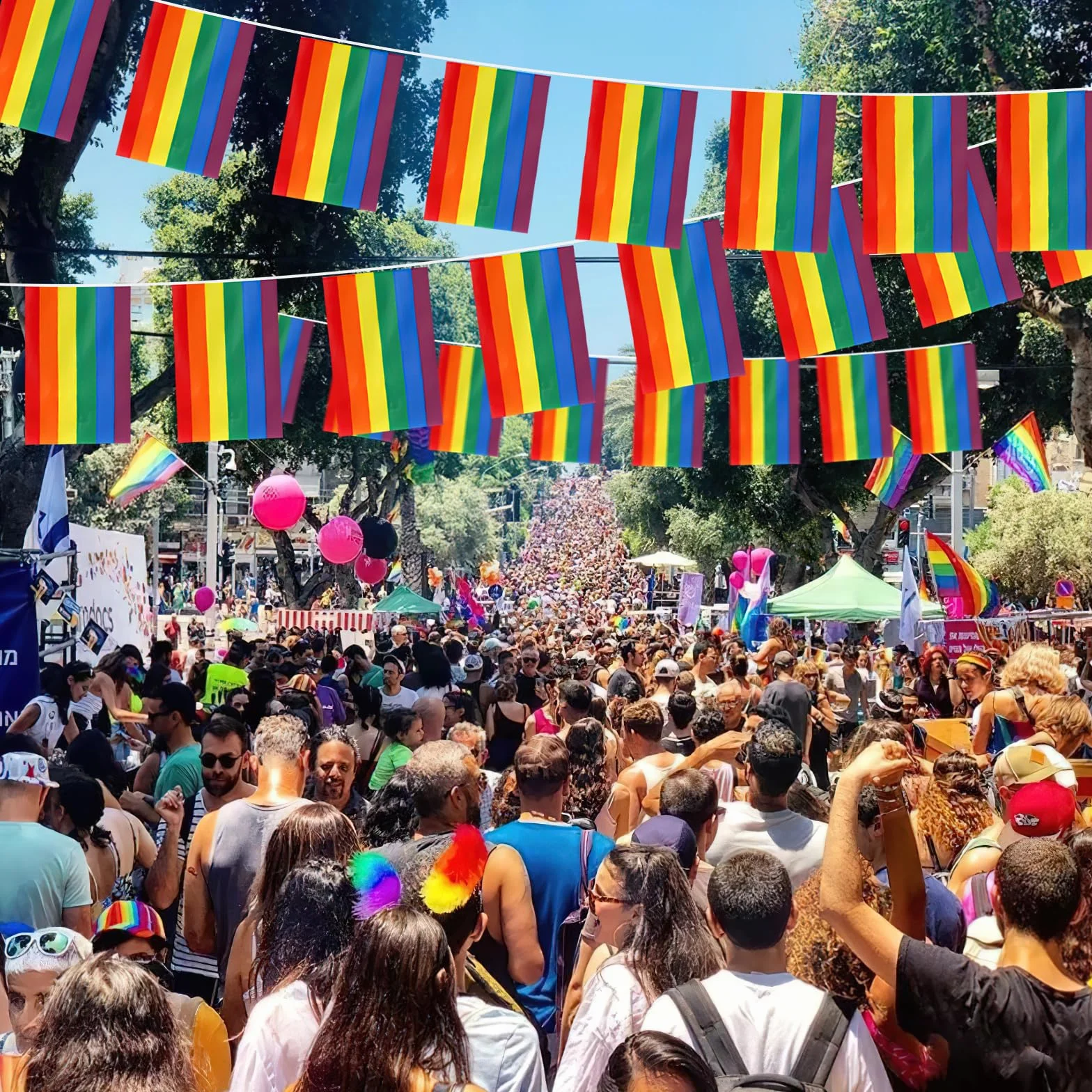 ACTOYS Tęczowa flaga Gay Pride, mała tęczowa flaga, odporna na warunki atmosferyczne, tęczowa flaga na zewnątrz, girlanda do użytku wewnątrz i na zewnątrz, do ogrodu, na imprezę Pride Month, dekoracja, 10 metrów