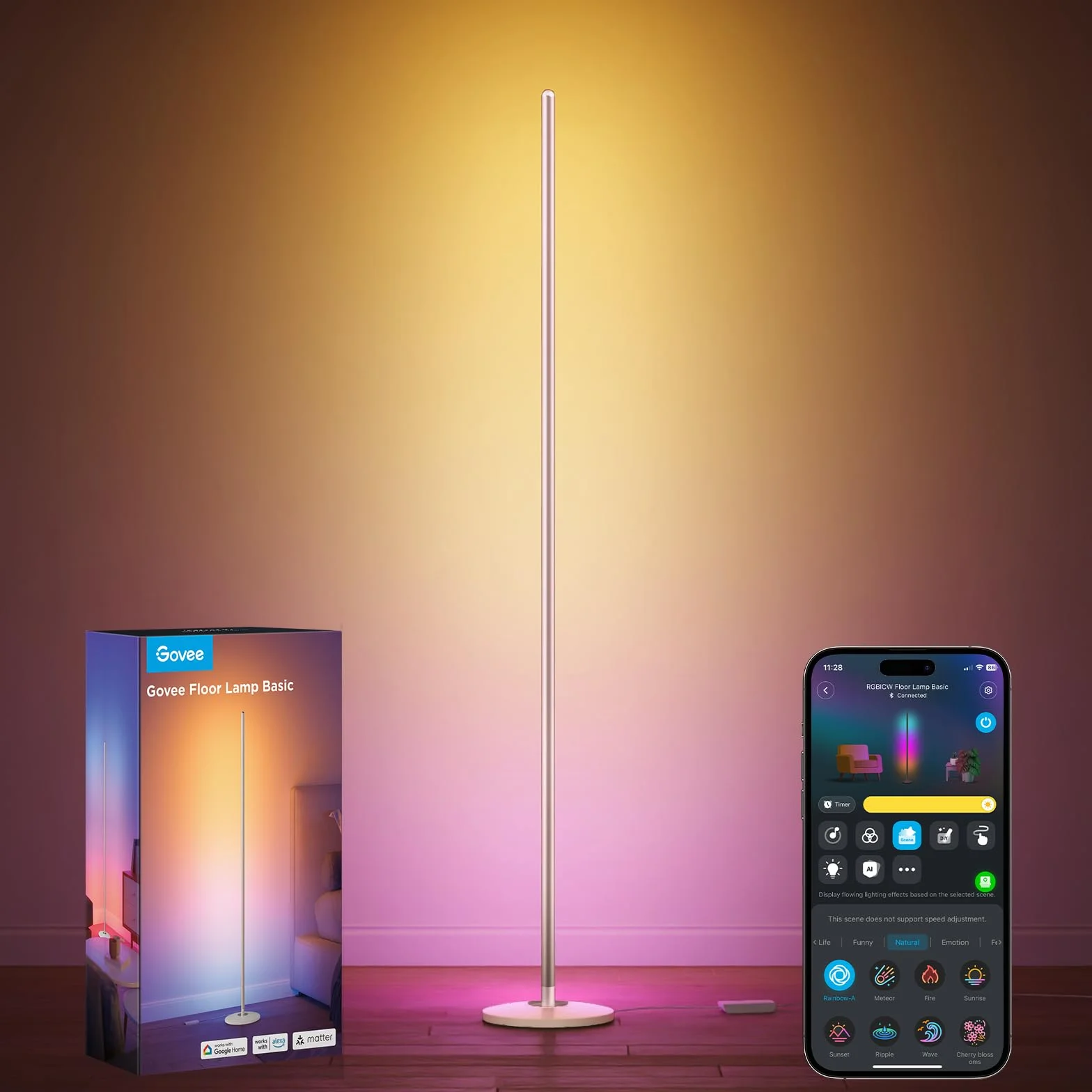 Govee Lampa stojąca LED do salonu, złota
