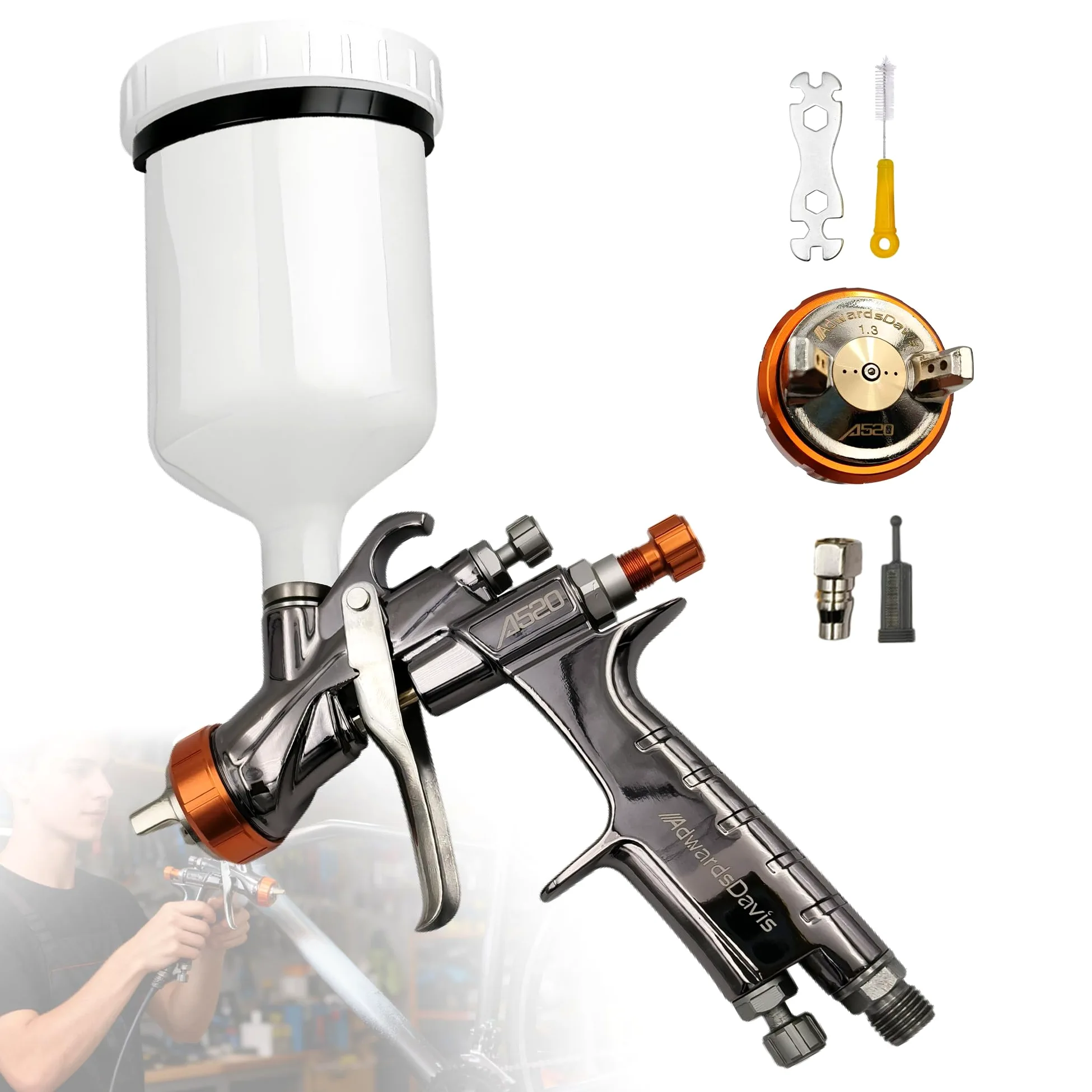 Pistolet Lakierniczy Powietrzny, Pistolet Natryskowy Powietrza, 600 ml Kubki do farby, Pistolet natryskowy z kubkiem, Pistolet do Malowania Drewna, do Malowania Domów, Samochodów, Mebli 1.3mm