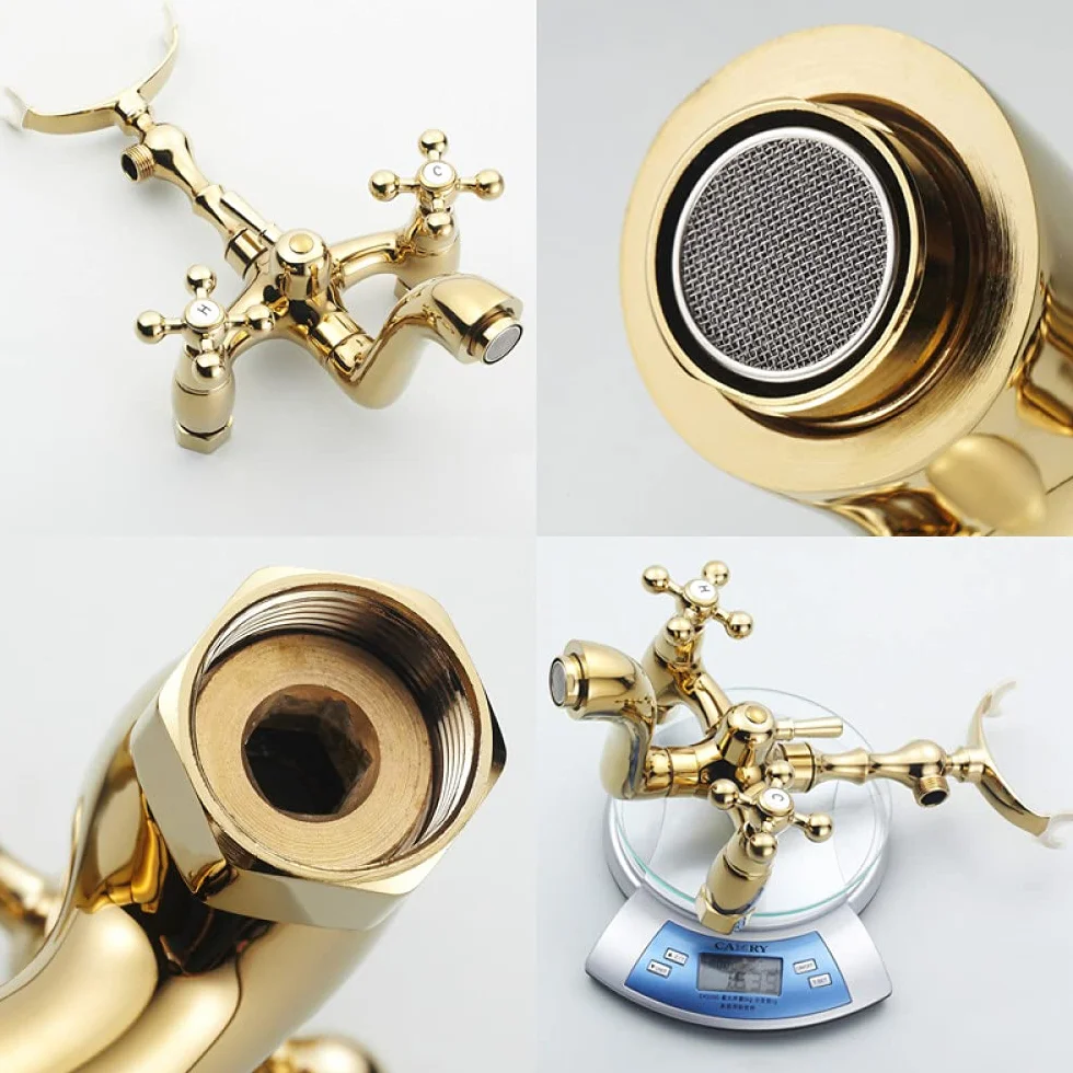 Bateria stojąca łazienkowa Golden Floor, typ telefonu, bateria wannowo-prysznicowa, zestaw prysznicowy mosiężny, luksusowy kran do wanny (Wheel Type)