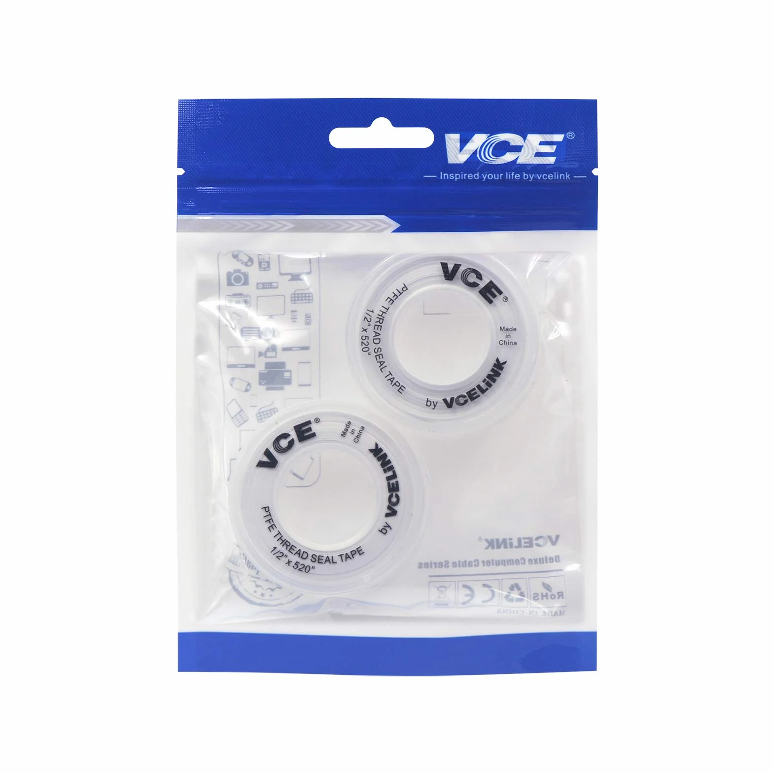 VCE 2-pak PTFE przemysłowa taśma uszczelniająca biała nić taśma uszczelniająca, 12 mm x 13 m