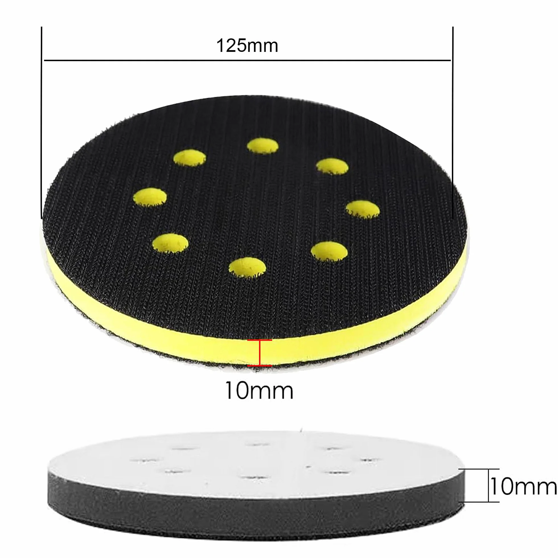 2 szt. wysoce elastyczna gąbka o grubości 125 mm, podkładka piankowa do szlifierki mimośrodowej, 125 mm, podkładka podpierająca na rzep do szlifierek mimośrodowych (8 otworów)