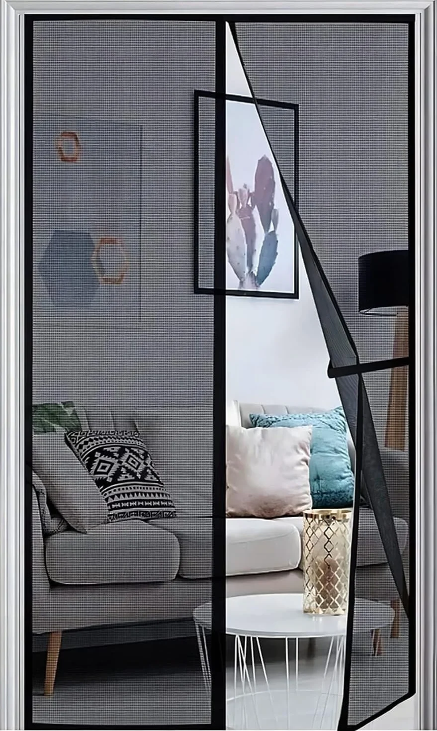 Panngu Moskitiera magnetyczna na drzwi balkonowe, 130 x 240 cm, wzmocniona 2024, zasłona na drzwi tarasowe, magnesy, na drzwi, bez wiercenia, moskitiera na balkon, czarna
