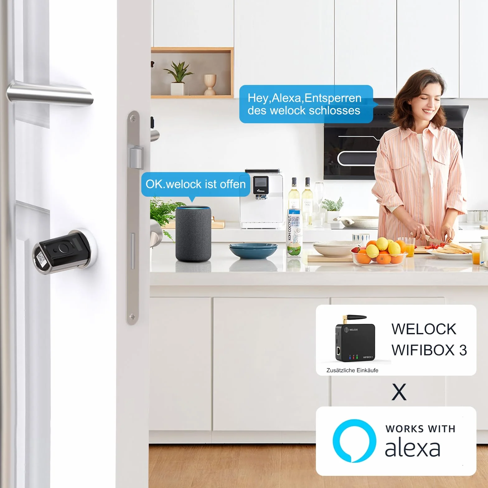WELOCK Touch41 zamki do drzwi elektroniczne z odciskiem palca, otwieracz wejściowy z aplikacją, karta RFID, WiFi, IP65, regulowany, 50-100 mm