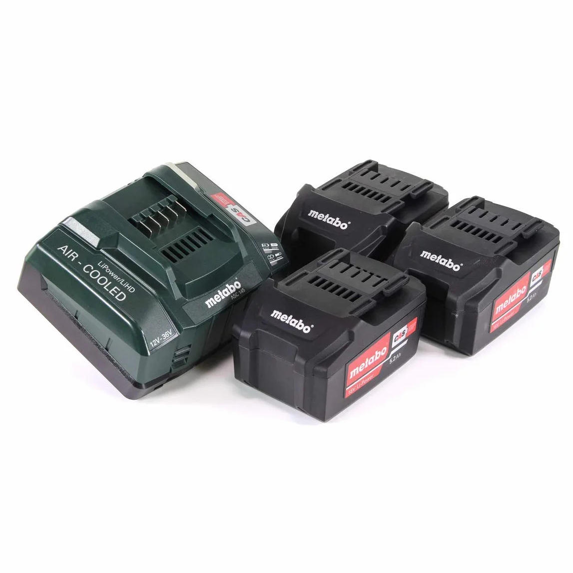 Metabo - Zestaw 3 baterii i ładowarki (5,2 AH, 18 V, akumulator litowo-jonowy Power Extreme)
