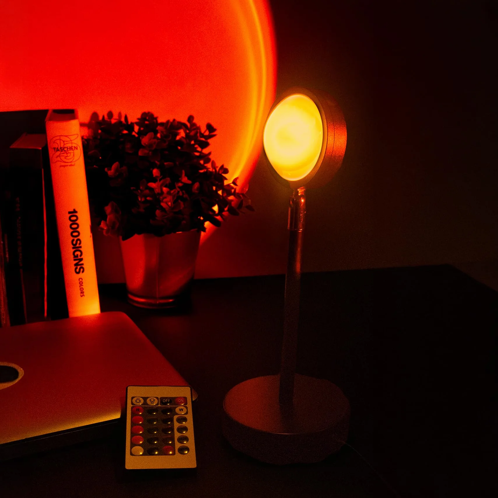 Fisura – Lampa Zachodzącego Słońca 16 Kolorów. Pomarańczowa, Relaksująca LED. Romantyczna Z Kablem USB. Oryginalna Na Prezent. 26,5 cm x 10 cm.
