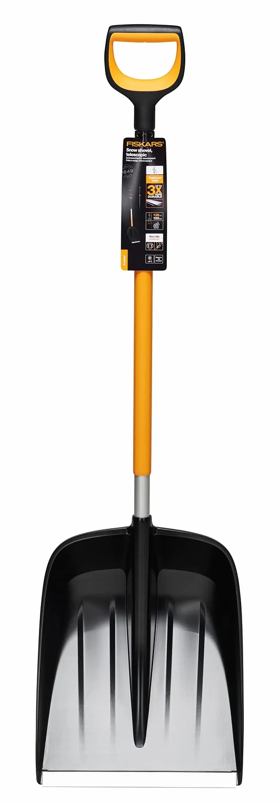 Fiskars Łopata do śniegu do małych i dużych ilości śniegu, seria X, długość: 132 cm, aluminium/polimer, czarny/pomarańczowy/szary, 1057177