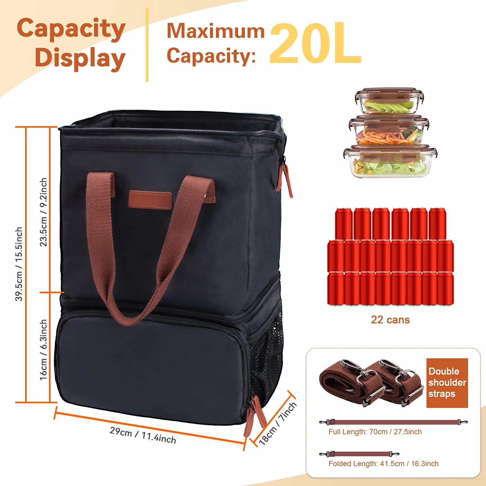 ZATOGOO torba termoizolacyjna 20 l plecak dwuwarstwowy izolowana na lunch plażę piknik kemping