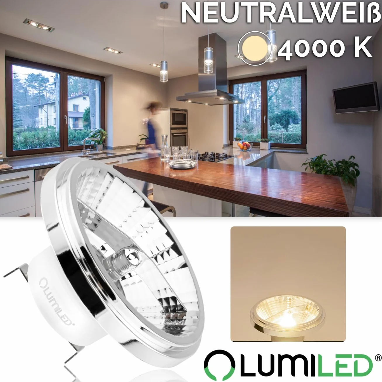 Żarówka LED G53 Reflektor AR111 15W = 100W 1521lm 4000K Neutralna 24° 12V Srebrna LUMILED