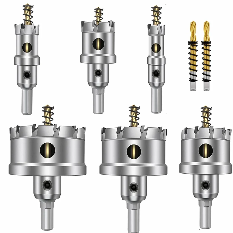 ASNOMY 8 szt. duży zestaw otwornic TCT do metalu, 16-60 mm węglik spiekany, wiertła wiertła z tytanem wiertło pilotowe do twardego metalu, stali nierdzewnej, żelaza, drewna, tworzywa sztucznego