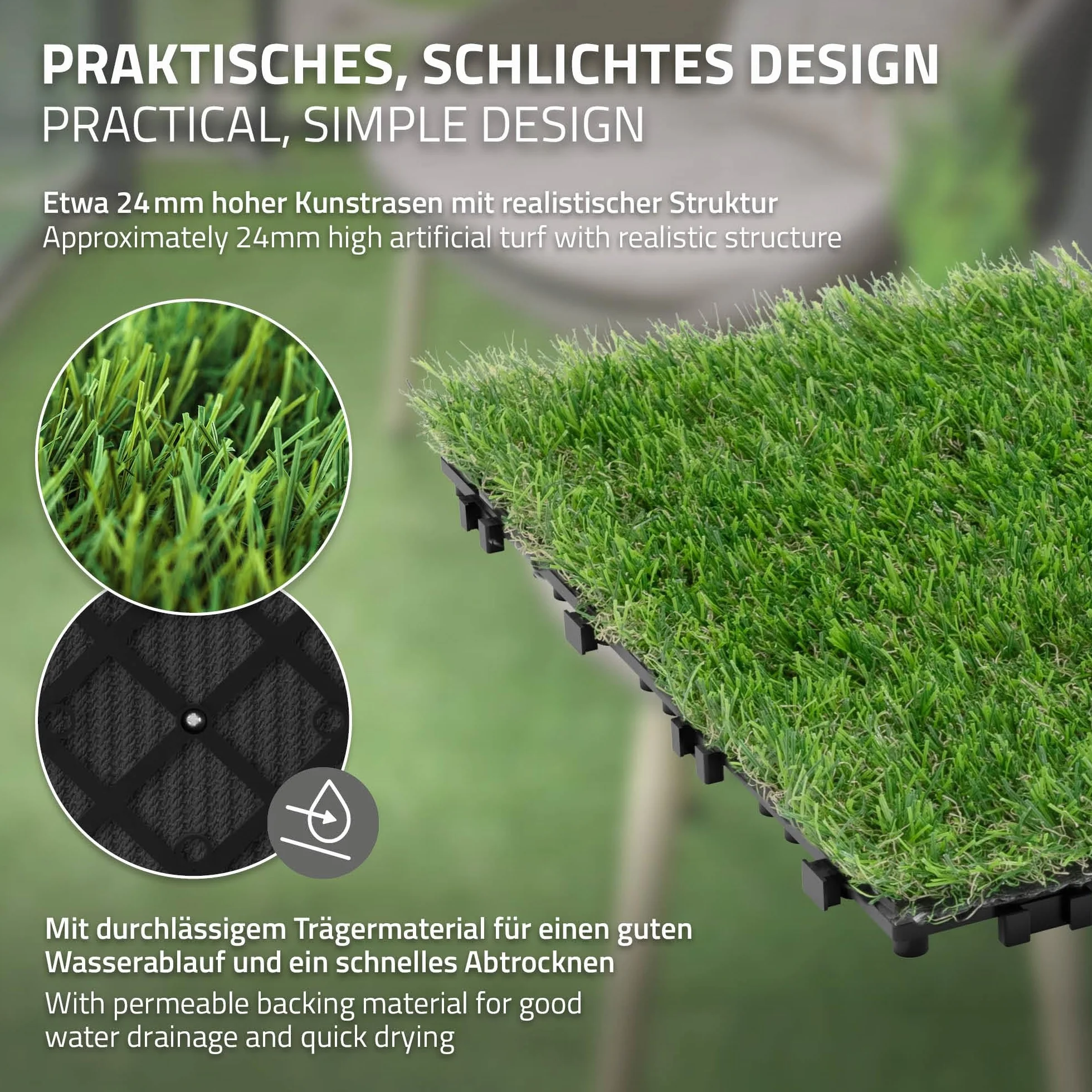 ML-Design Sztuczna Trawa 30x30 cm 3 m² Click System Odporna na UV