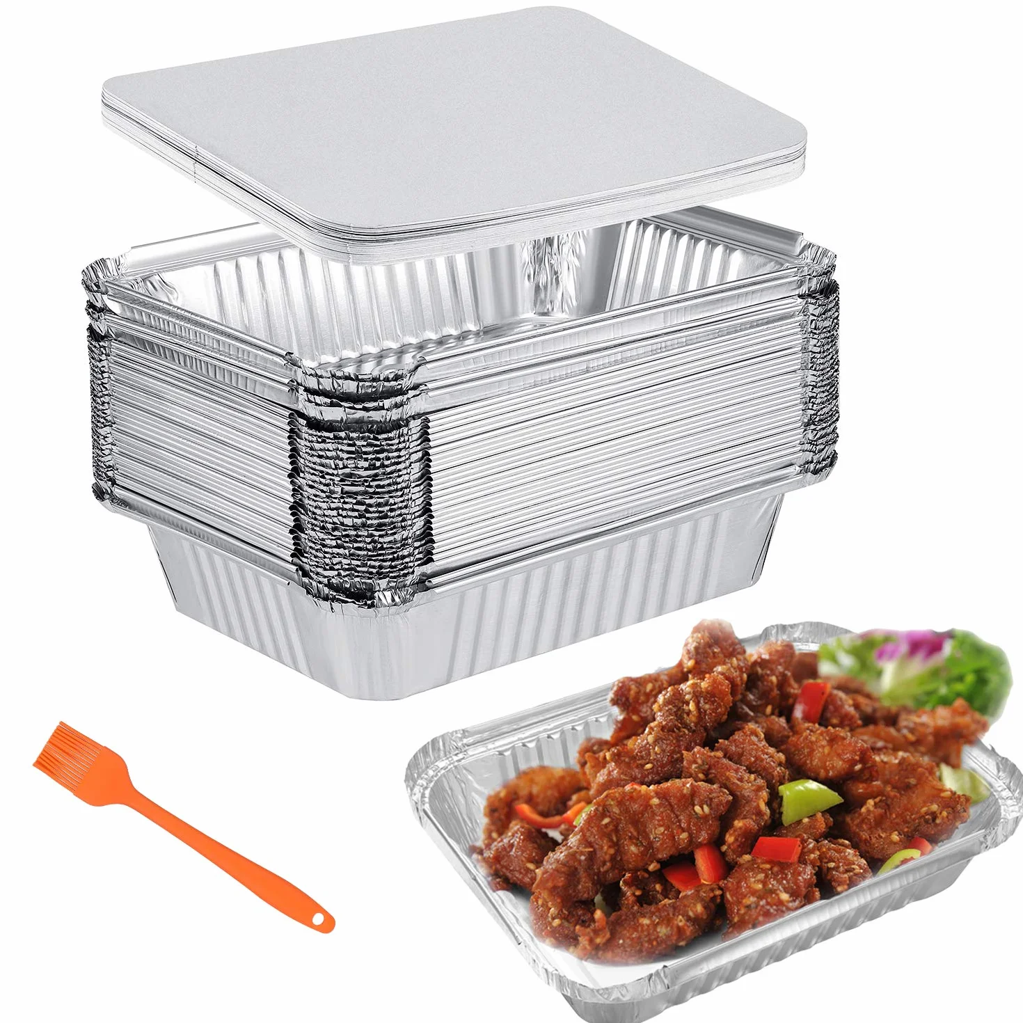 Tacki z folii aluminiowej 22x16x5 cm 1000 ml z pokrywkami do grilla