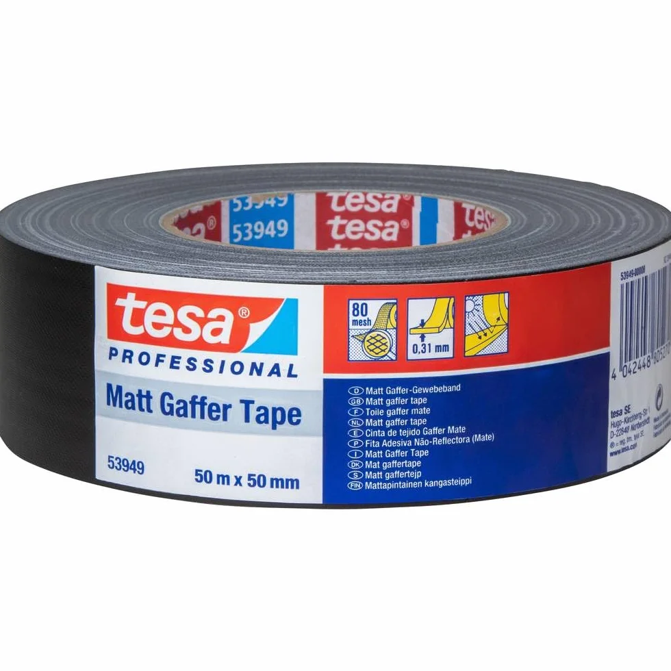 tesa Professional Taśma Sceniczna Gaffa, Samoprzylepna, Materiałowa Taśma Klejąca, Bardzo Mocna, Masa Klejąca z Naturalnego Kauczuku, Matowa