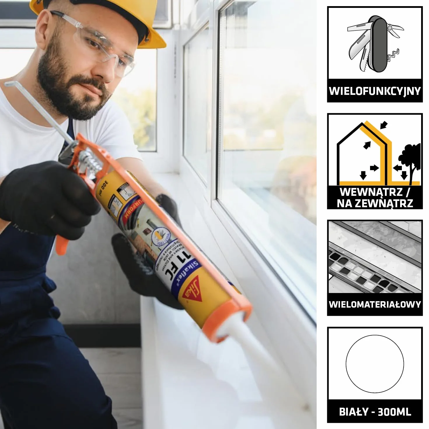 Sika - uniwersalny klej/uszczelniacz - Sikaflex-11FC Purform do użytku wewnątrz i na zewnątrz - przyczepność do wielu podłoży - biały - 300 ml
