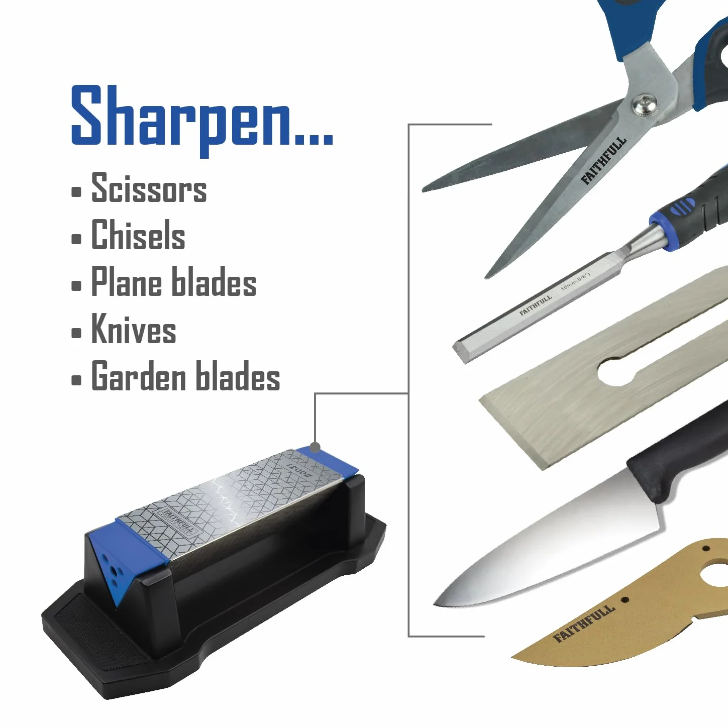 Zestaw kamieni do ostrzenia Faithfull Diamond Sharpening Stone – trójkątny kamień do ostrzenia 150/325/1200, ostrzałka do noży i narzędzi z antypoślizgową podstawą, do stosowania na mokro lub na sucho