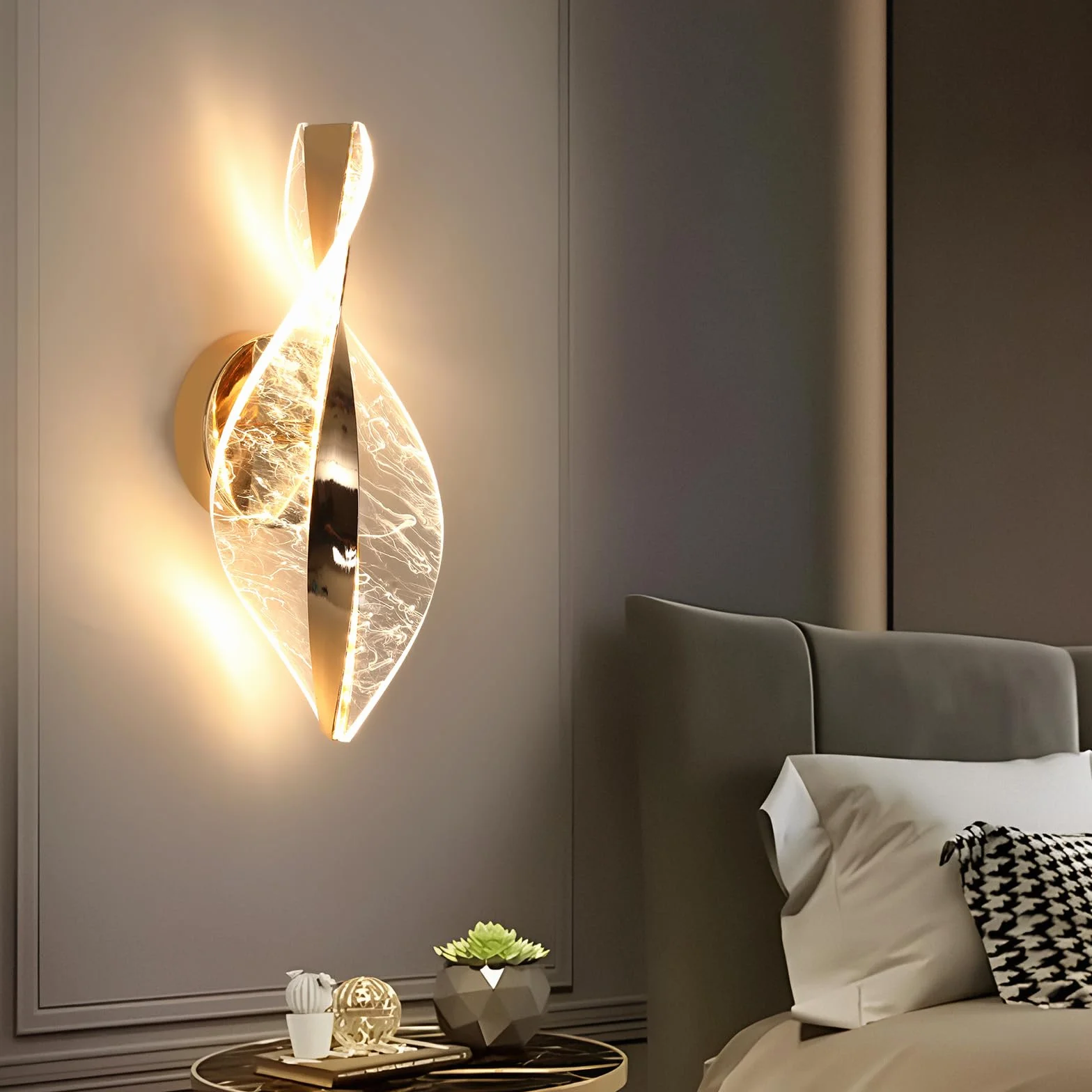 Comely Kinkiet LED, Złoty 12W 2000LM Regulowana Nowoczesna Lampa Ścienna LED, 3 Temperatury Barwowe 3000K/4500K/6500K Wewnętrzna Lampa Ścienna Do Sypialni Korytarza Salonu Sali