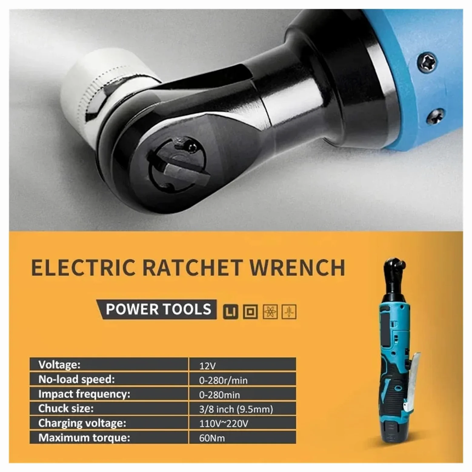 Klucz Udarowy 12 V Akumulatorowy Klucz Elektryczny Akumulatorowy 3/8 Cala Klucze Grzechotkowe Kątowe Klucze Udarowe Elektronarzędzie Wysoki Moment Obrotowy(1 Battery Set)