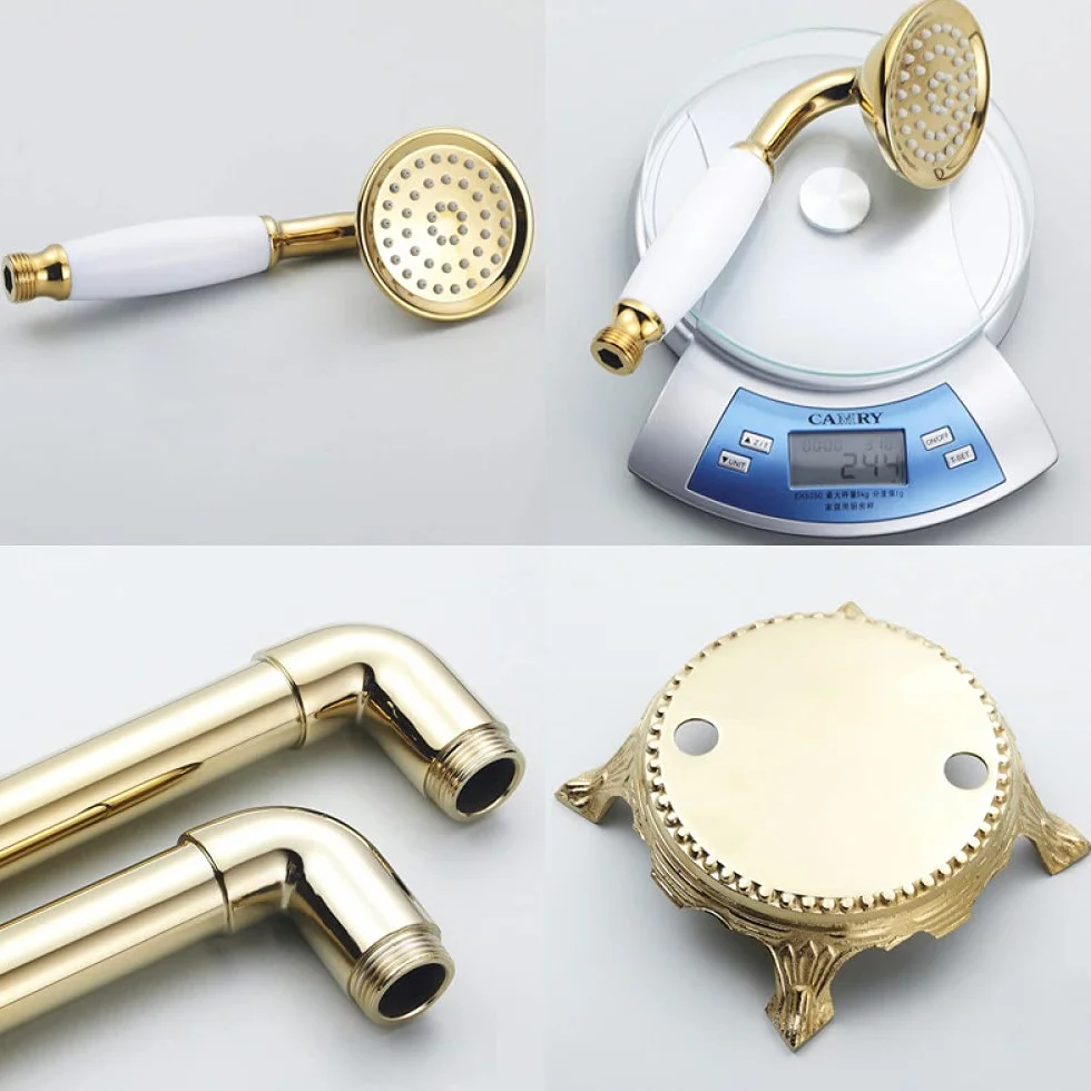 Bateria stojąca łazienkowa Golden Floor, typ telefonu, bateria wannowo-prysznicowa, zestaw prysznicowy mosiężny, luksusowy kran do wanny (Wheel Type)