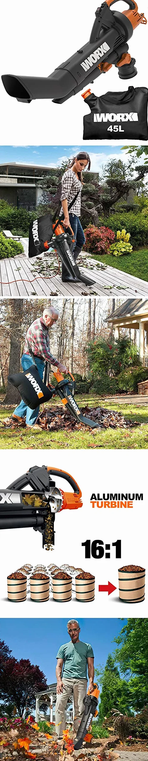 WORX WG505E Trivac Dmuchawa do Liści 3 w 1 3000 W 335 km/h