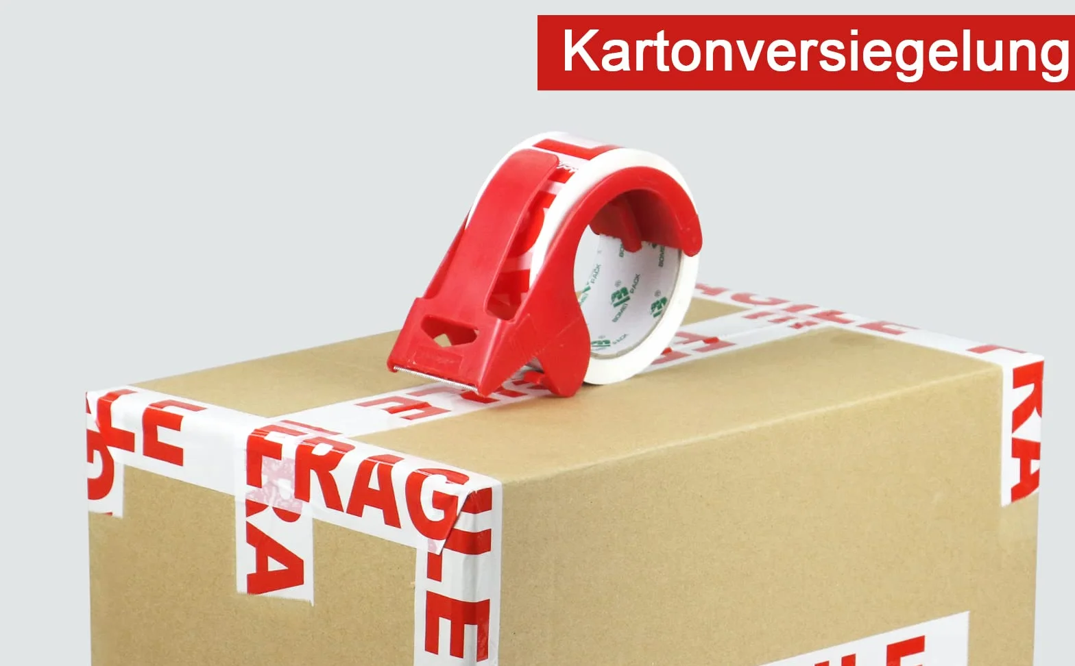 BOMEI PACK Zestaw 3 rolek taśmy klejącej z fragile (kruche) 48 mm x 66 m, ekstra mocna, z odwijarką w zestawie, taśma klejąca, do kartonów do przeprowadzek i uwaga taśma do pakowania