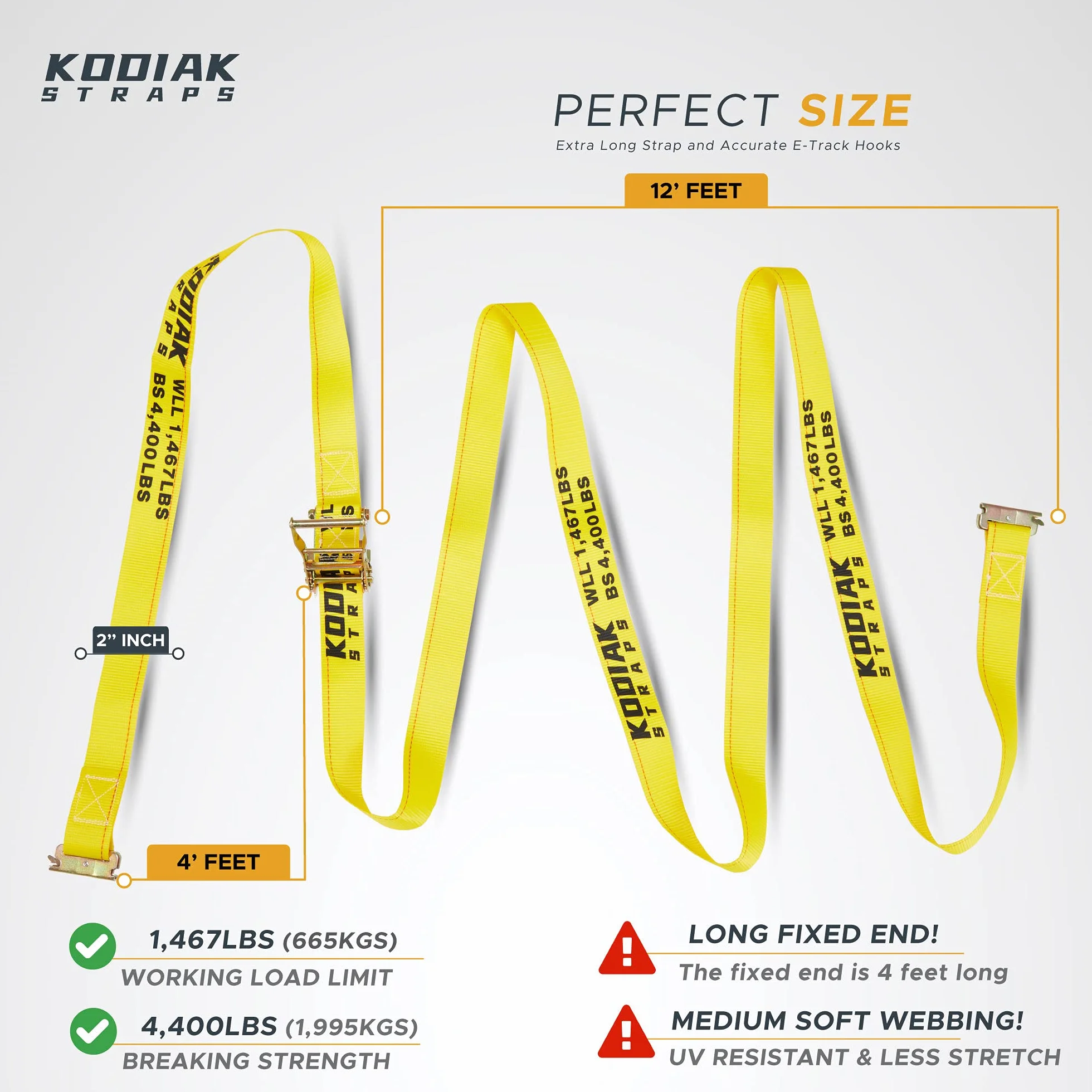 Pasy do szyn E 5 cm x 40 cm Logistyczne paski z grzechotką, akcesoria do przyczep E, pasy drogowe do zamkniętej przyczepy i furgonetki firmy KODIAK STRAPS (6 sztuk)