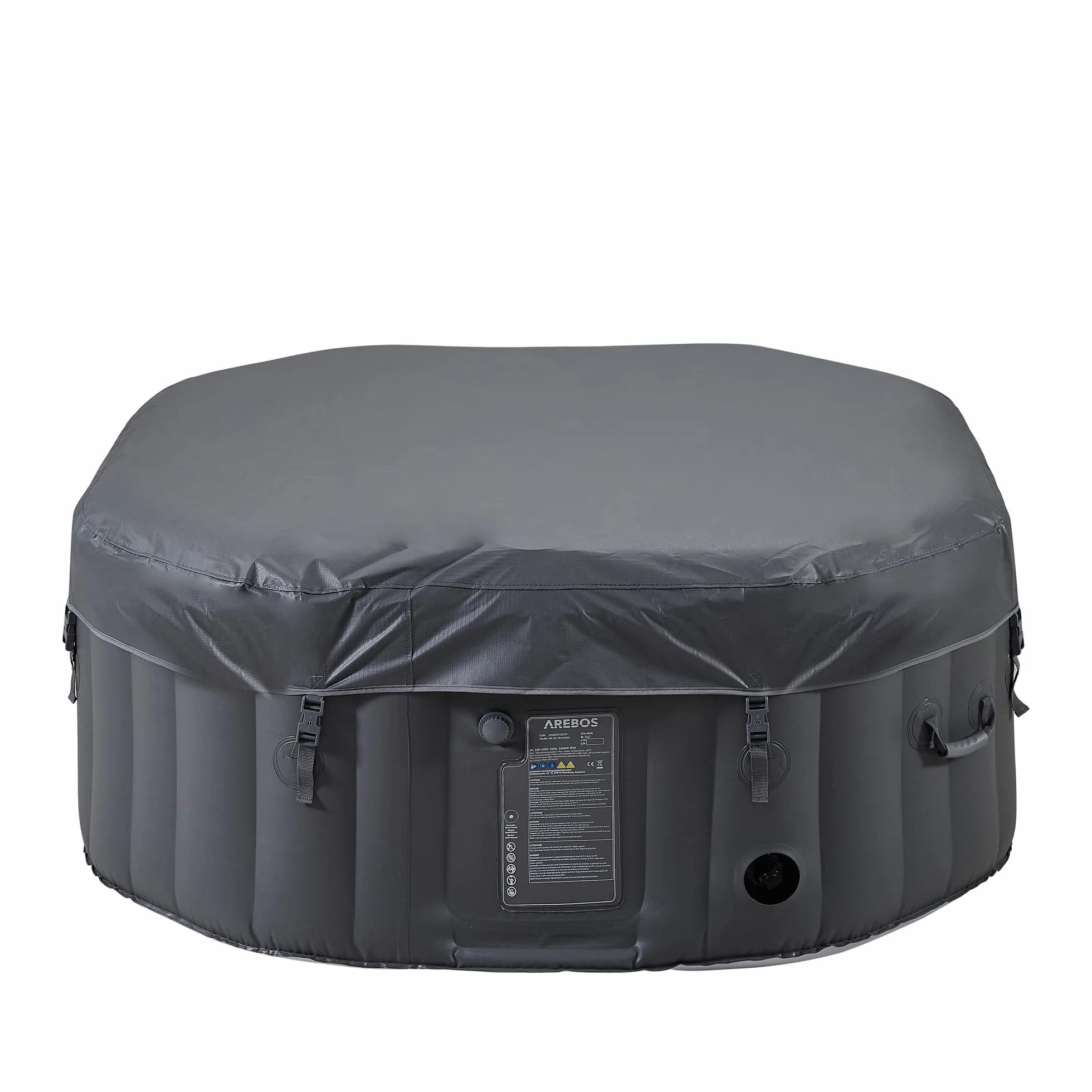 Arebos Whirlpool Pure | Nadmuchiwany | do wewnątrz i na zewnątrz | 154 x 154 cm | 4 osoby | 110 dysz do masażu | z ogrzewaniem | 600 litrów | w zestawie pokrywa | Bubble Spa & Wellness masaż