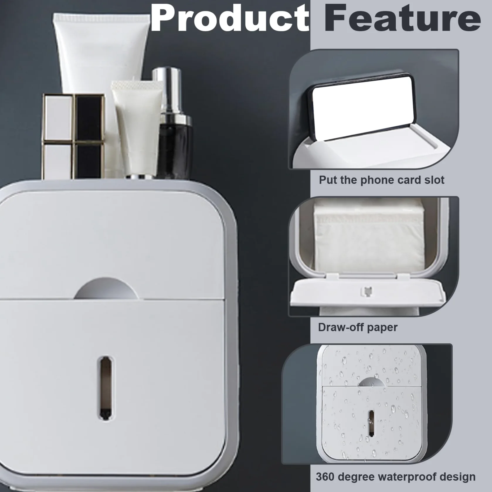XYNSNDB Samoprzylepny uchwyt na papier toaletowy ze schowkiem Uchwyty na papier toaletowy montowane na ścianie do łazienki bez wiercenia
