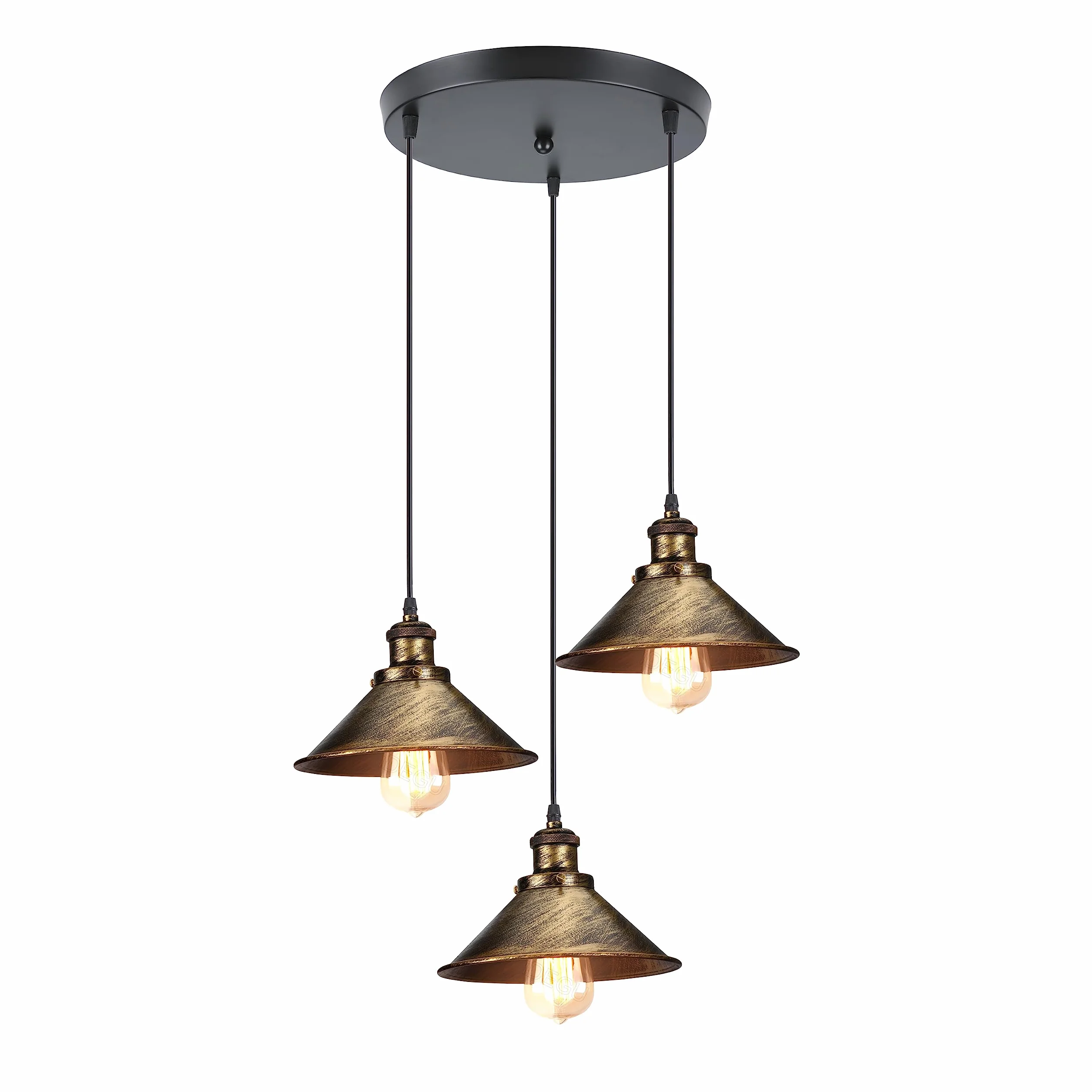iDEGU 3 wiszące lampy przemysłowe Retro żyrandol sufitowy design Edison metalowa lampa vintage do jadalni, salonu, sypialni, baru, kuchni (22 cm, koło, brąz)