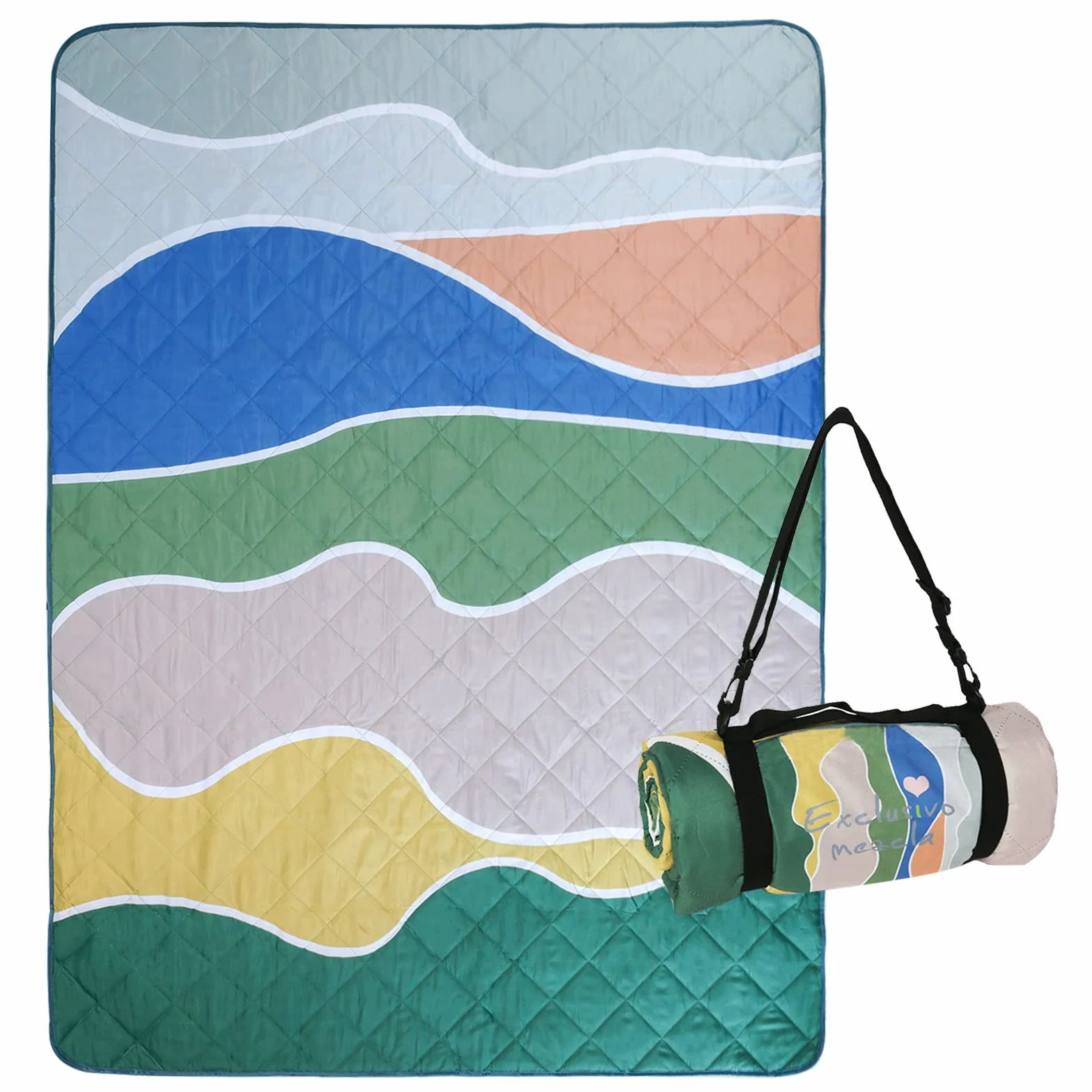 Exclusivo Mezcla Wodoodporne koce piknikowe, 3-warstwowe, 152 x 203 cm, duży, odporny na piasek koc plażowy, składany koc na zewnątrz do biwakowania na trawie, mata piknikowa
