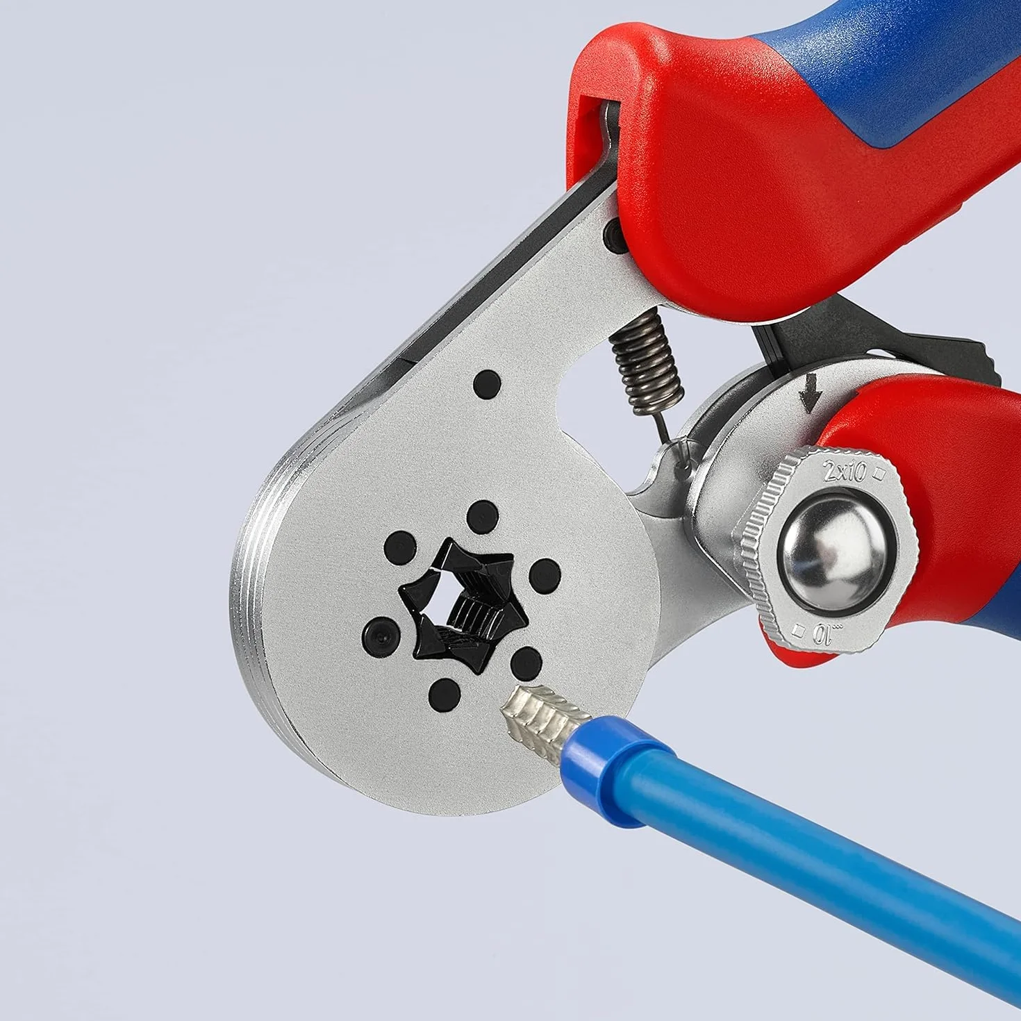 KNIPEX Samonastawne szczypce do zagniatania tulejek kablowych z ładowaniem bocznym chromowany z osłonkami wielokomponentowymi 180 mm, 97 55 14