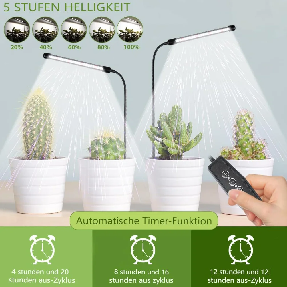 Lampa roślinna LED, lampa do roślin domowych, lampa do roślin domowych, lampa roślinna z automatycznym timerem, adapter usb 5 z regulacją wysokości