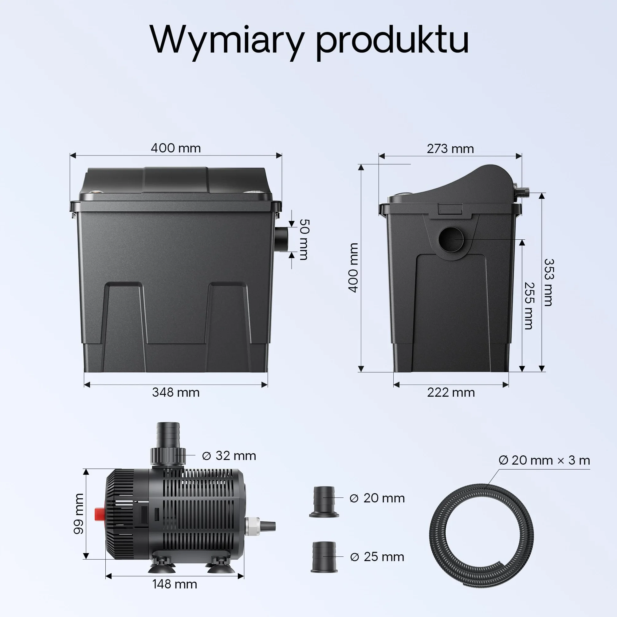 SunSun Bio filtr do stawu CBF-200T kompletny system filtracyjny 9 W UVC i pompa 2300 L/h 35 W